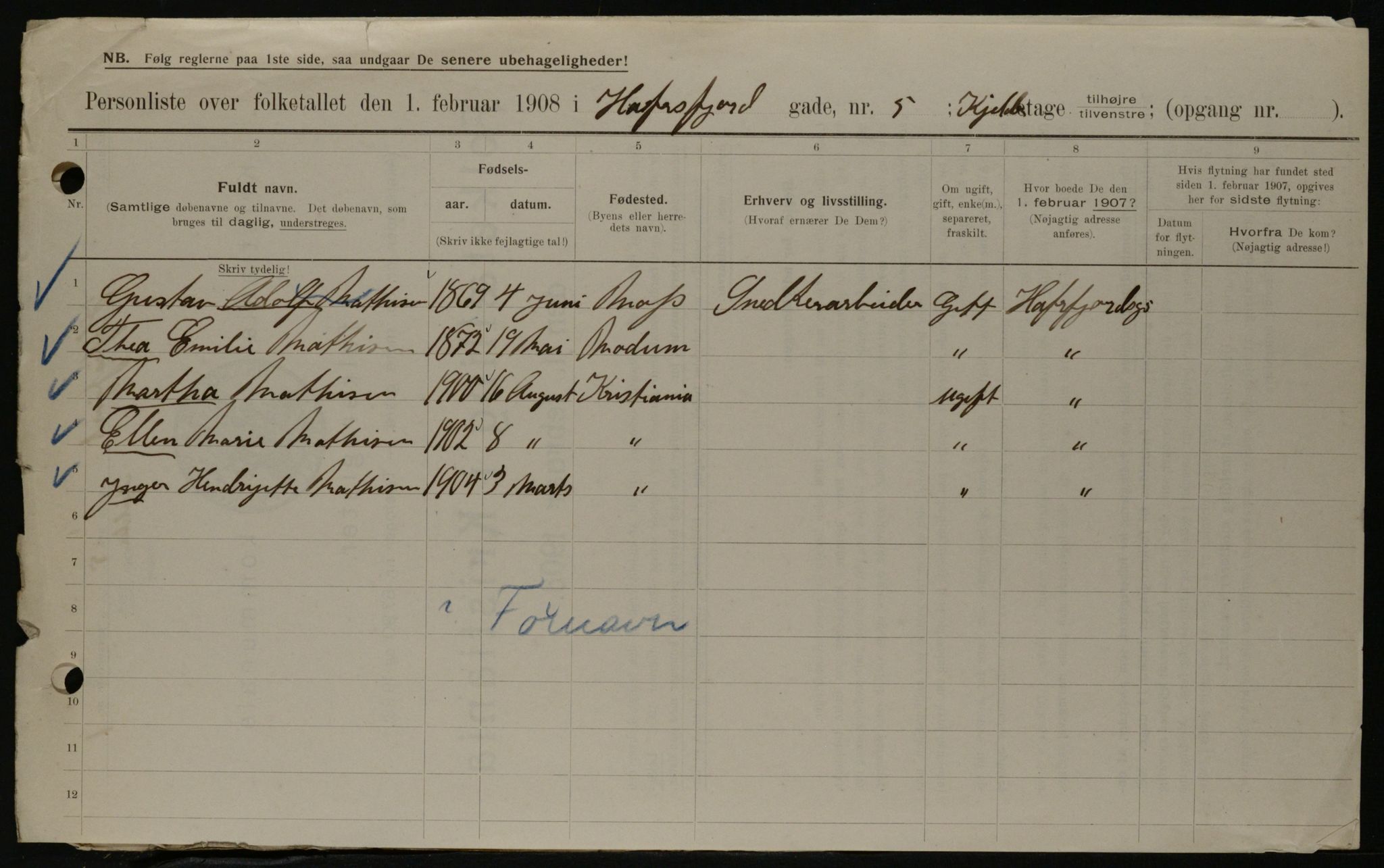 OBA, Municipal Census 1908 for Kristiania, 1908, p. 30109