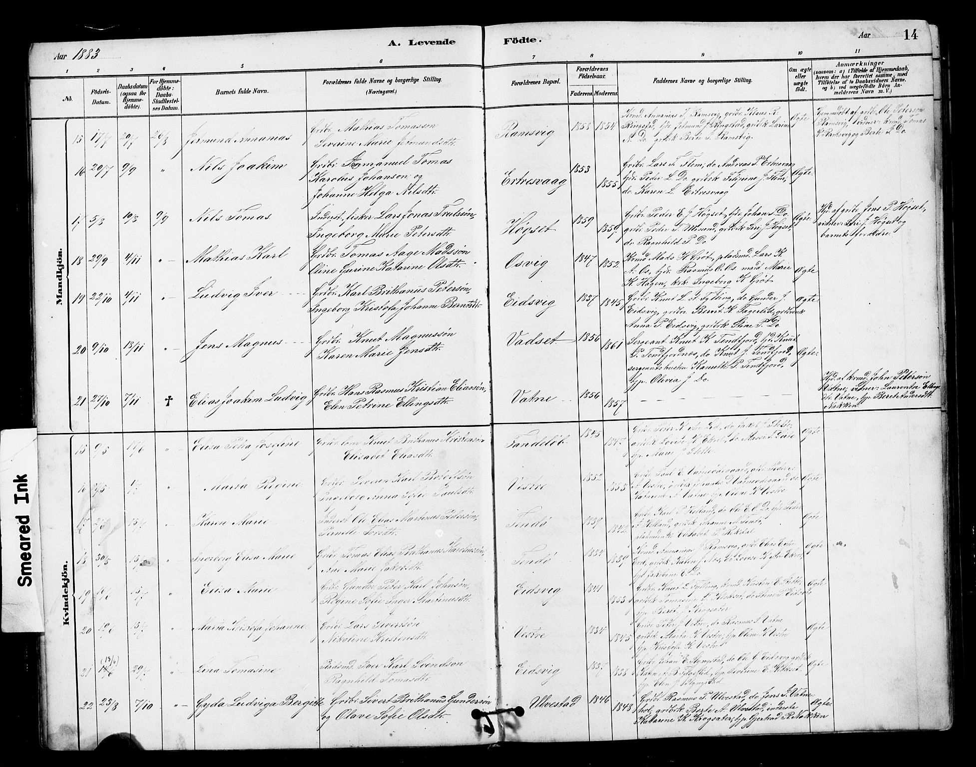 Ministerialprotokoller, klokkerbøker og fødselsregistre - Møre og Romsdal, AV/SAT-A-1454/525/L0376: Parish register (copy) no. 525C02, 1880-1902, p. 14