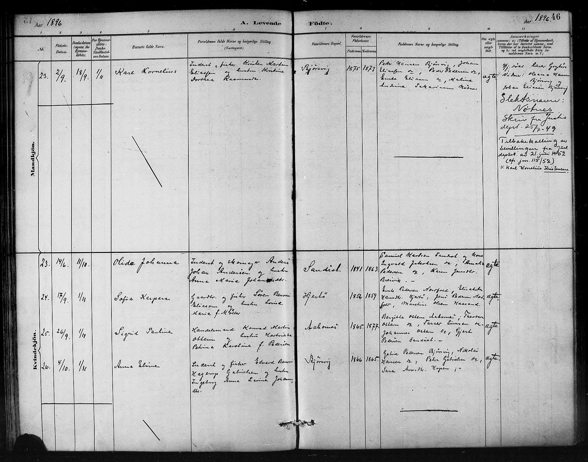 Ministerialprotokoller, klokkerbøker og fødselsregistre - Nordland, AV/SAT-A-1459/858/L0831: Parish register (official) no. 858A01, 1884-1902, p. 46