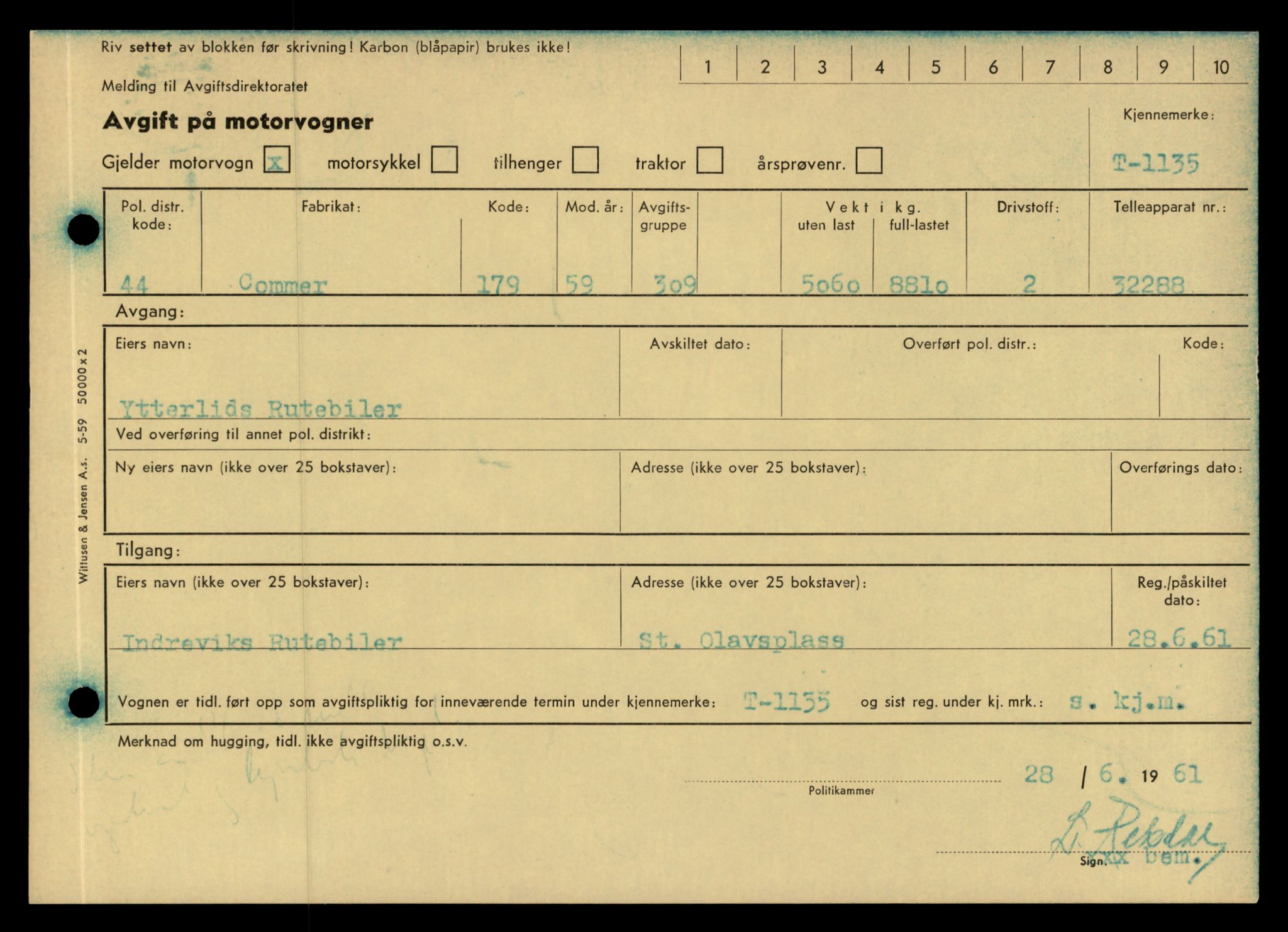 Møre og Romsdal vegkontor - Ålesund trafikkstasjon, AV/SAT-A-4099/F/Fe/L0010: Registreringskort for kjøretøy T 1050 - T 1169, 1927-1998, p. 2401