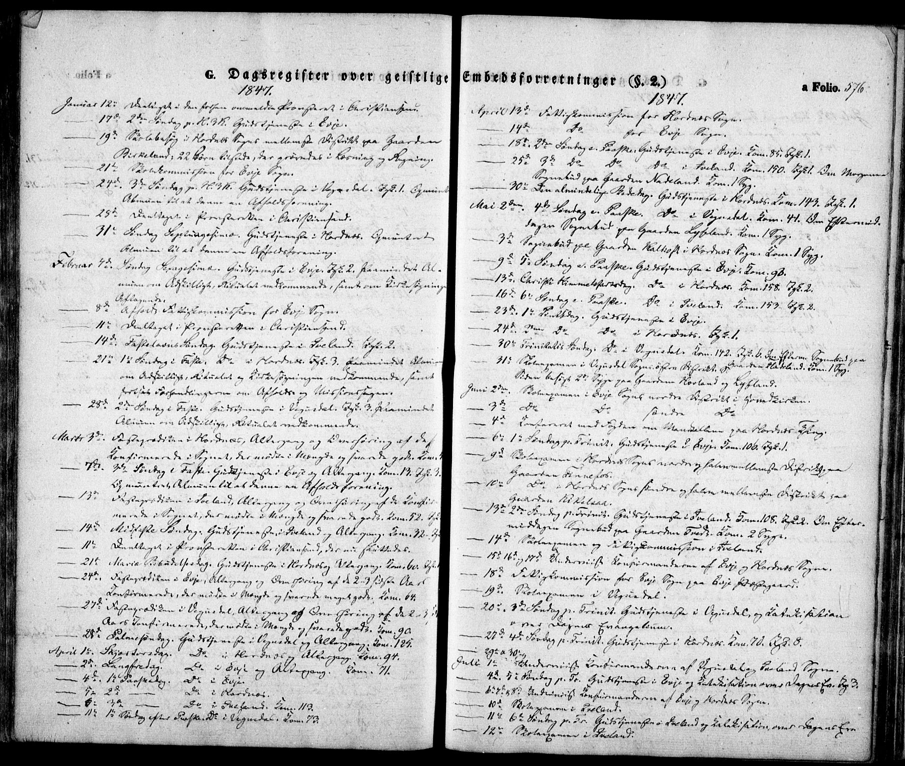 Evje sokneprestkontor, AV/SAK-1111-0008/F/Fa/Faa/L0005: Parish register (official) no. A 5, 1843-1865, p. 576