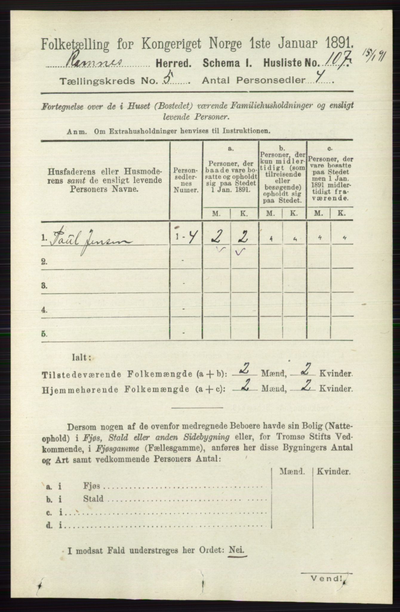 RA, 1891 census for 0718 Ramnes, 1891, p. 2530