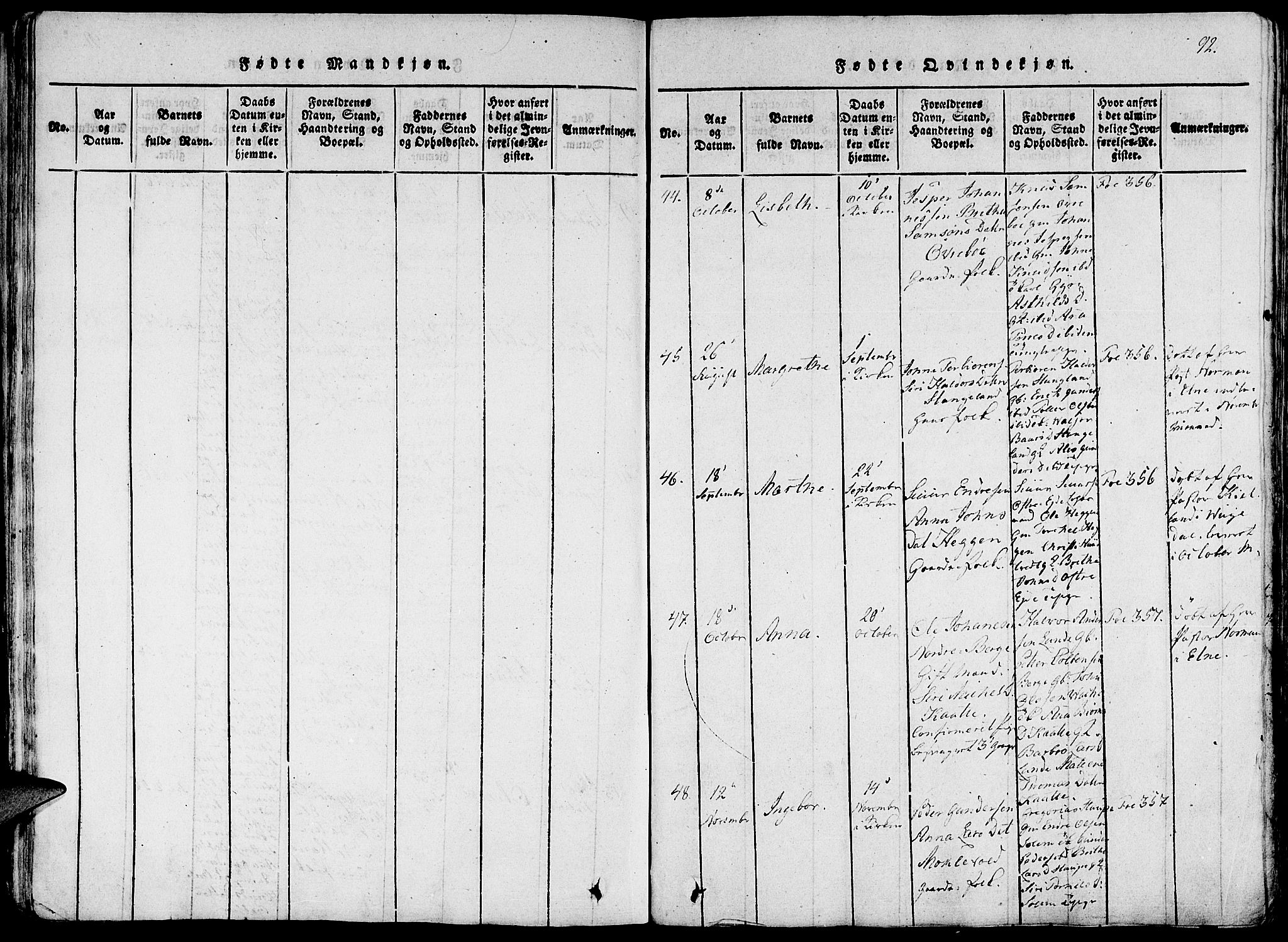 Fjelberg sokneprestembete, AV/SAB-A-75201/H/Haa: Parish register (official) no. A 4, 1816-1822, p. 92