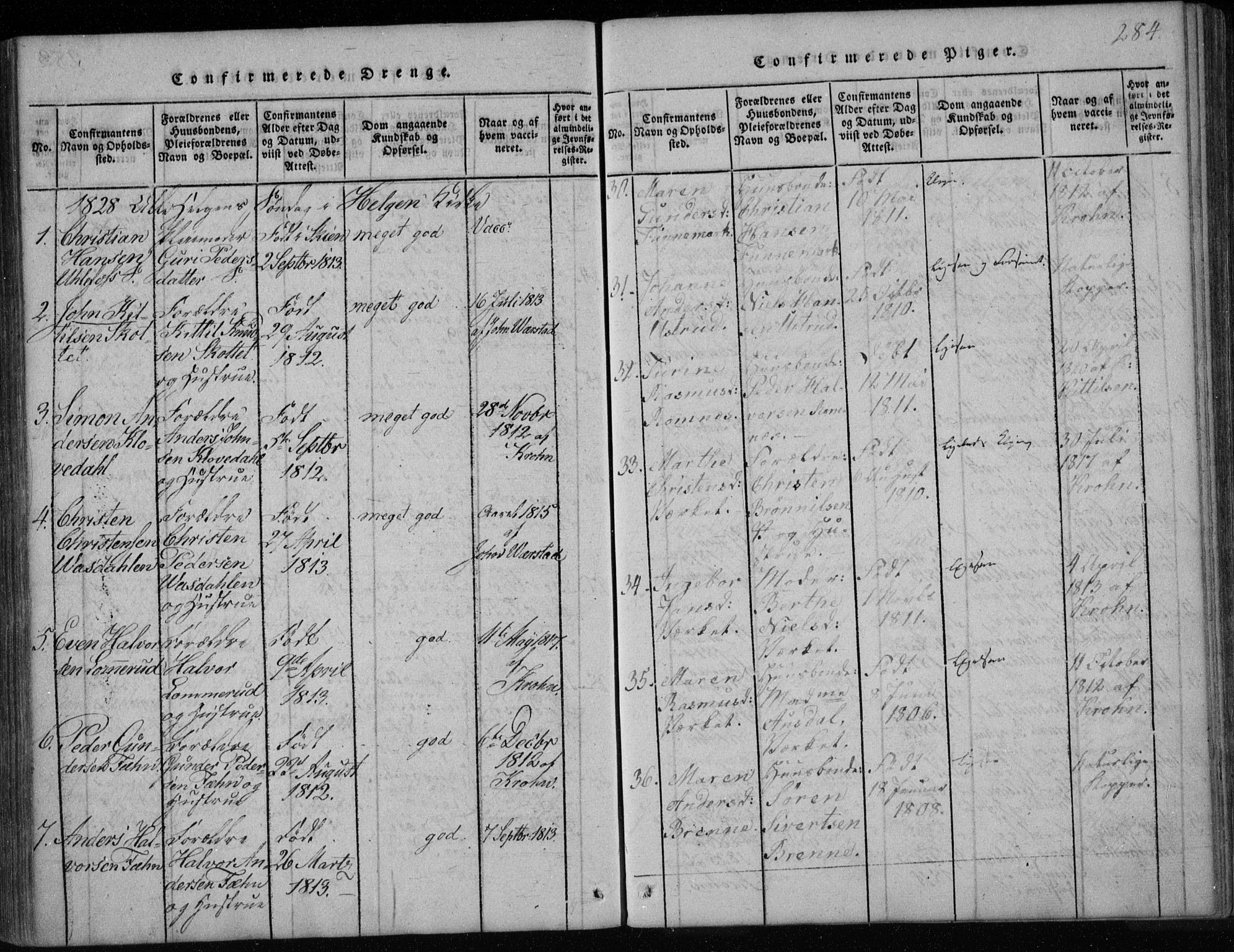 Holla kirkebøker, SAKO/A-272/F/Fa/L0003: Parish register (official) no. 3, 1815-1830, p. 284