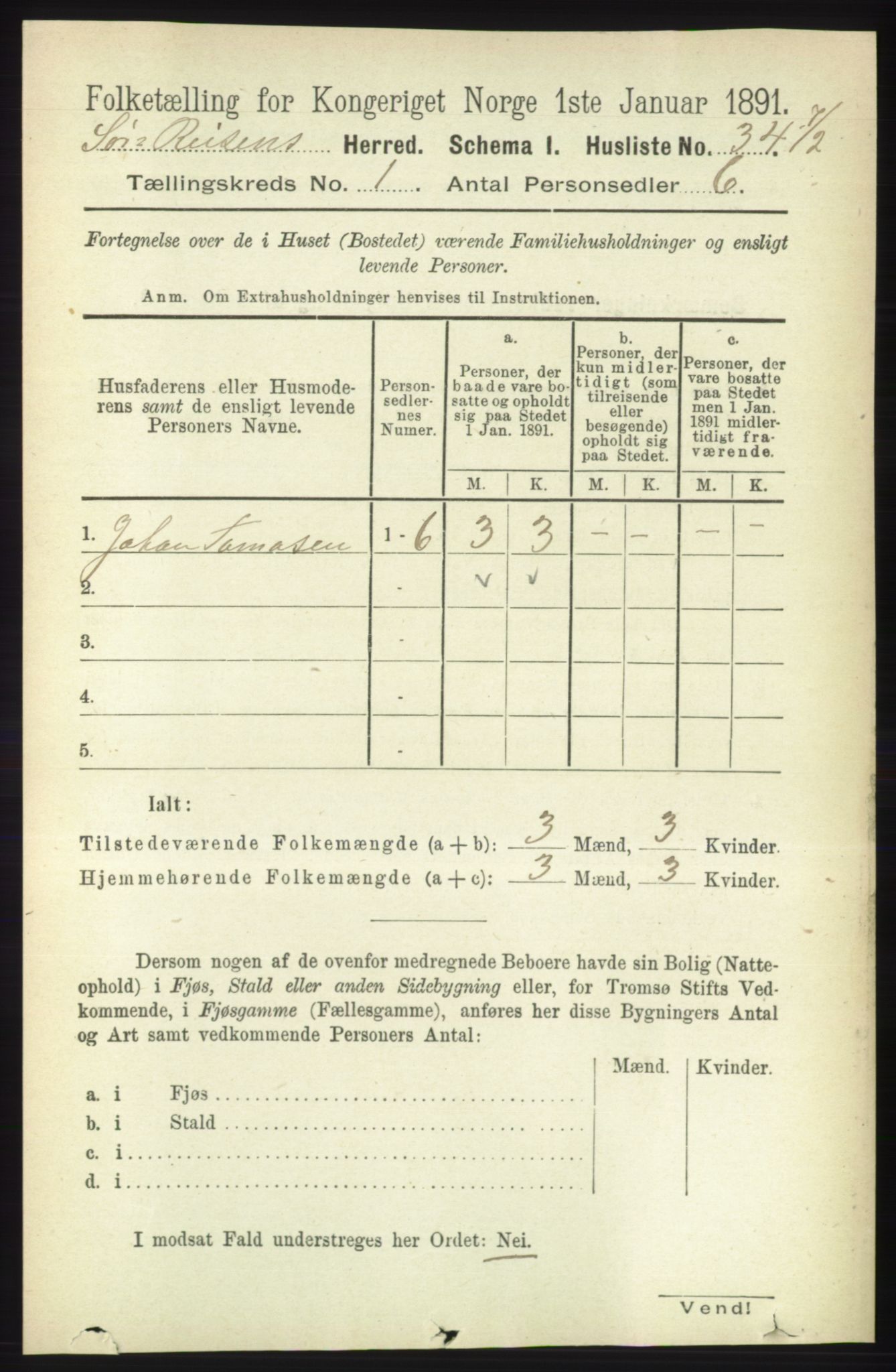 RA, 1891 census for 1925 Sørreisa, 1891, p. 52