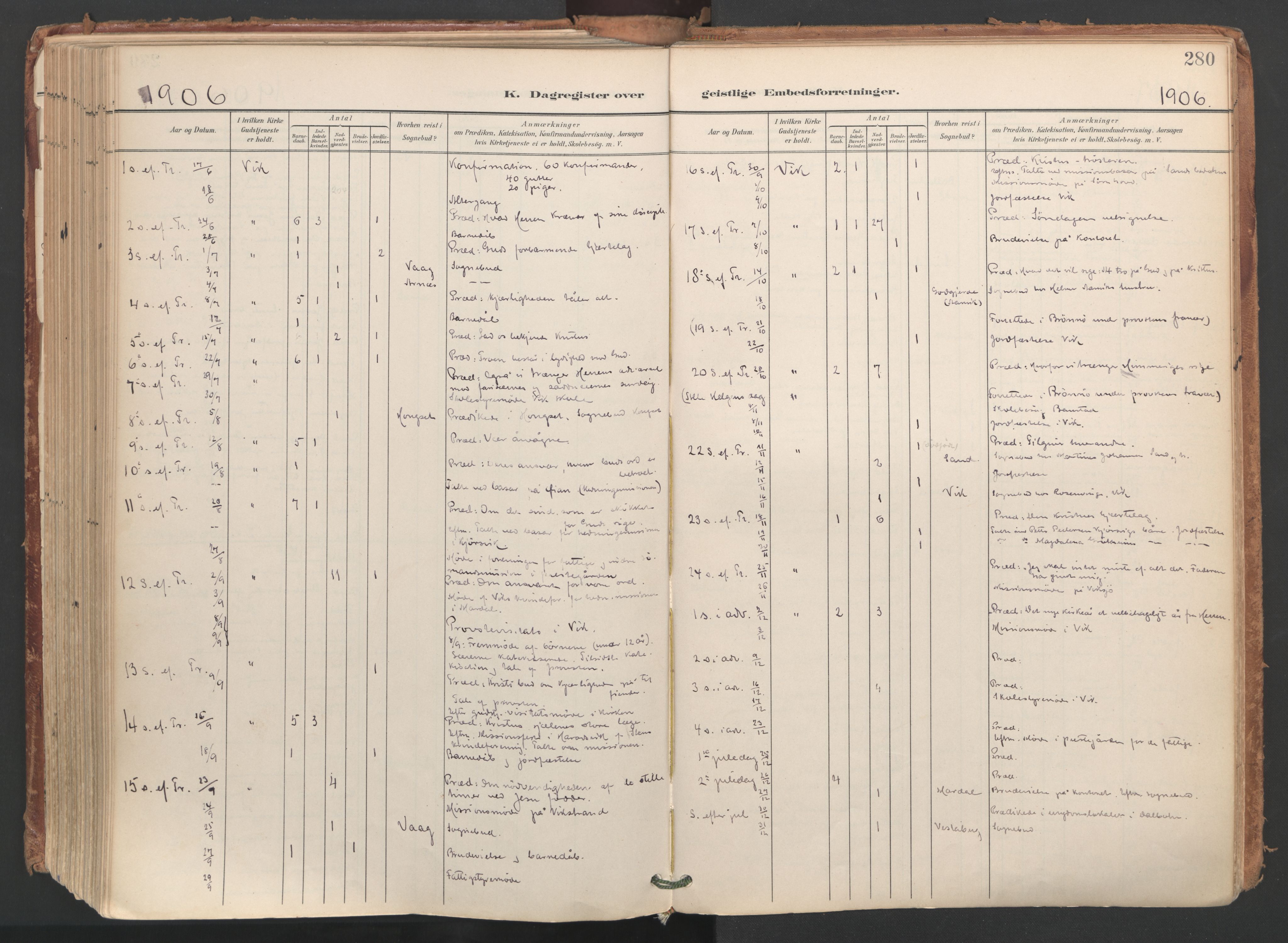 Ministerialprotokoller, klokkerbøker og fødselsregistre - Nordland, AV/SAT-A-1459/812/L0180: Parish register (official) no. 812A09, 1901-1915, p. 280