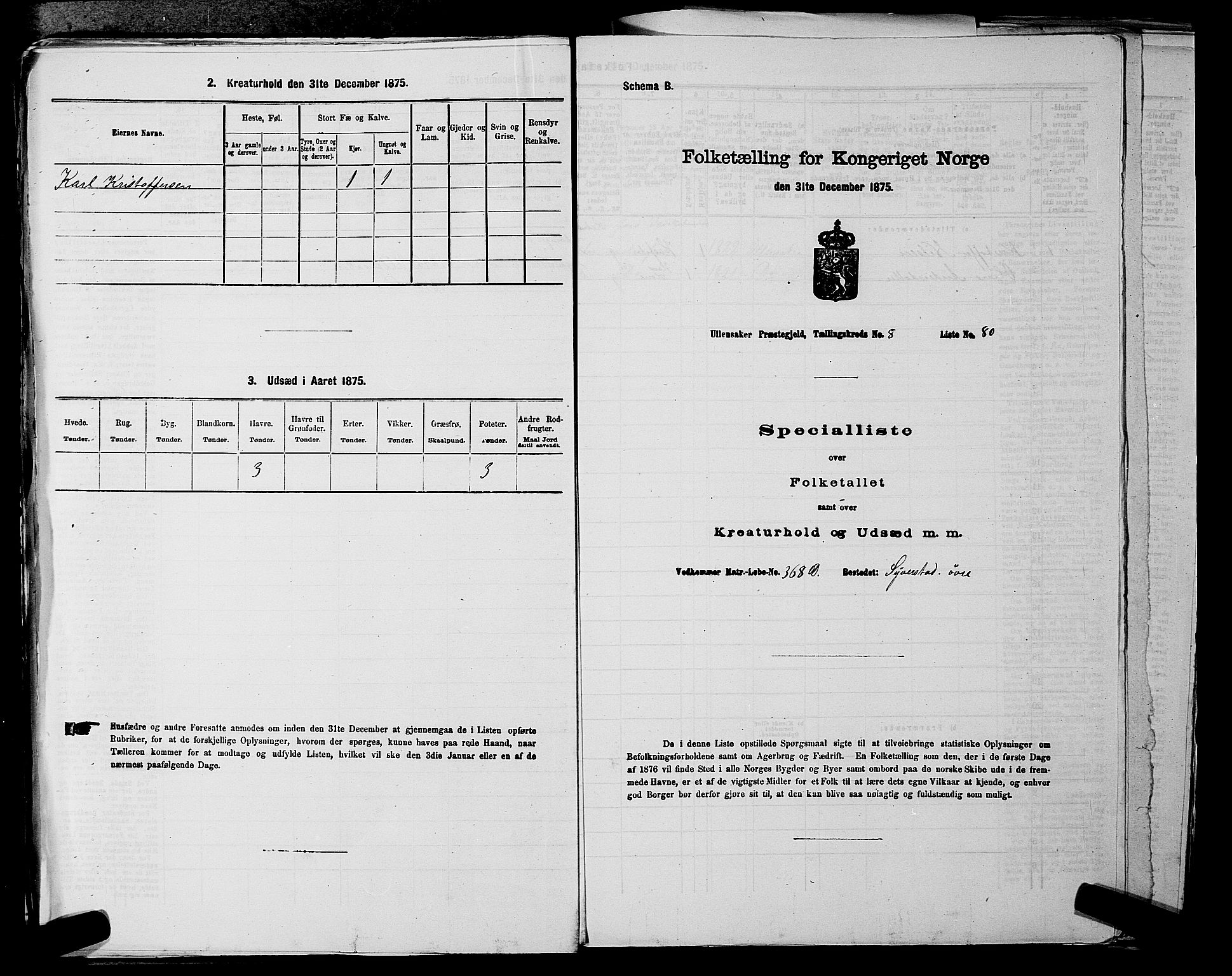 RA, 1875 census for 0235P Ullensaker, 1875, p. 1233