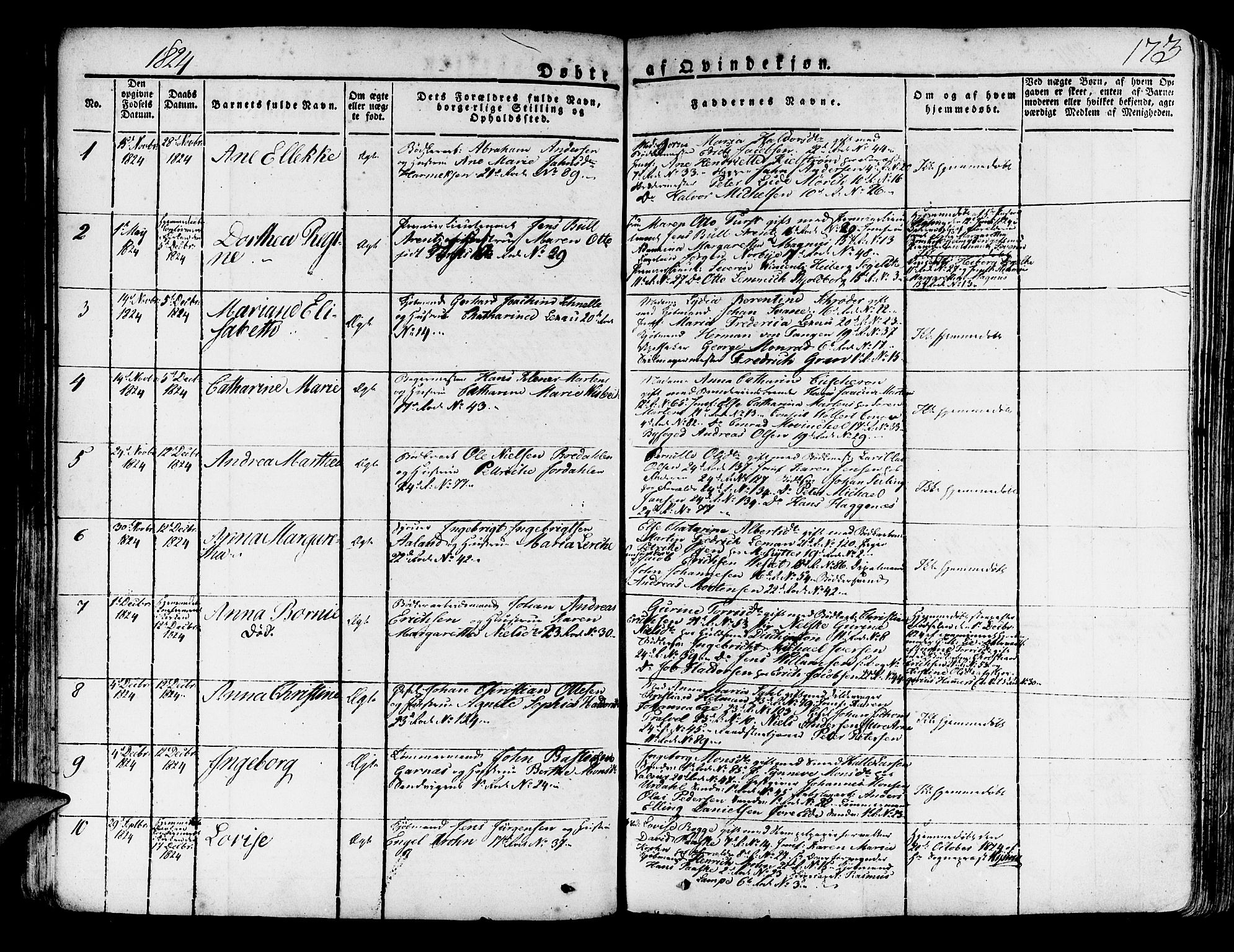 Korskirken sokneprestembete, SAB/A-76101/H/Haa/L0014: Parish register (official) no. A 14, 1823-1835, p. 173
