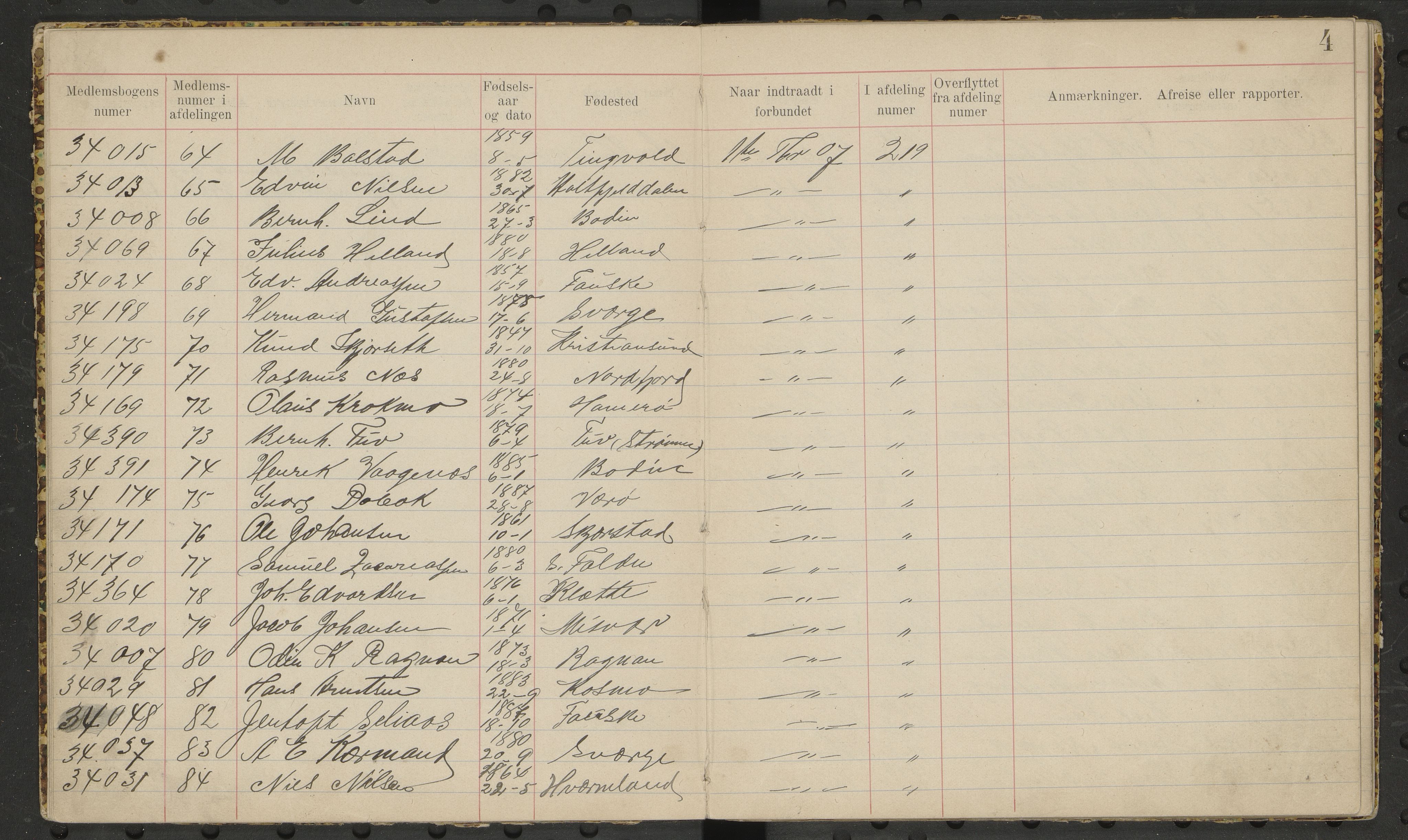 Furulund arbeiderforening avd. 219 av Norsk arbeidsmandsforbund, AIN/A-22/189/P/Pa/L0001: Legitimasjonsprotokoll, 1907-1924