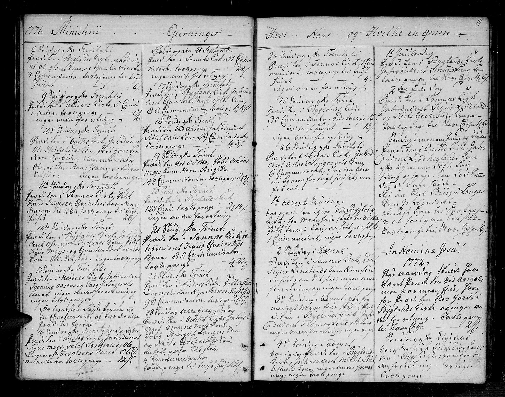 Bygland sokneprestkontor, SAK/1111-0006/F/Fa/Fab/L0002: Parish register (official) no. A 2, 1766-1816, p. 14