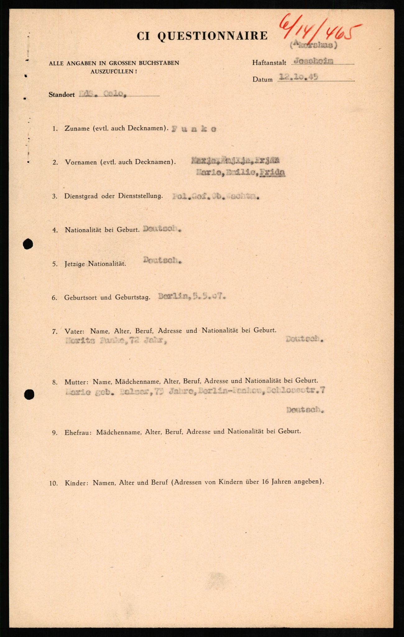 Forsvaret, Forsvarets overkommando II, AV/RA-RAFA-3915/D/Db/L0008: CI Questionaires. Tyske okkupasjonsstyrker i Norge. Tyskere., 1945-1946, p. 452