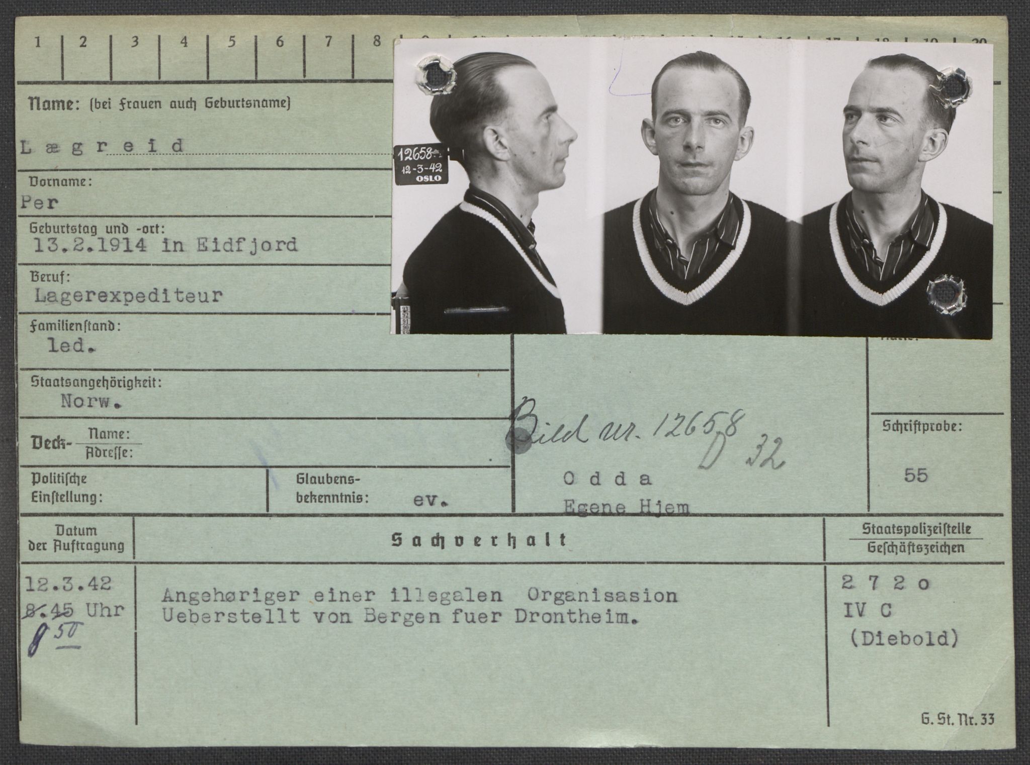 Befehlshaber der Sicherheitspolizei und des SD, RA/RAFA-5969/E/Ea/Eaa/L0007: Register over norske fanger i Møllergata 19: Lundb-N, 1940-1945, p. 100