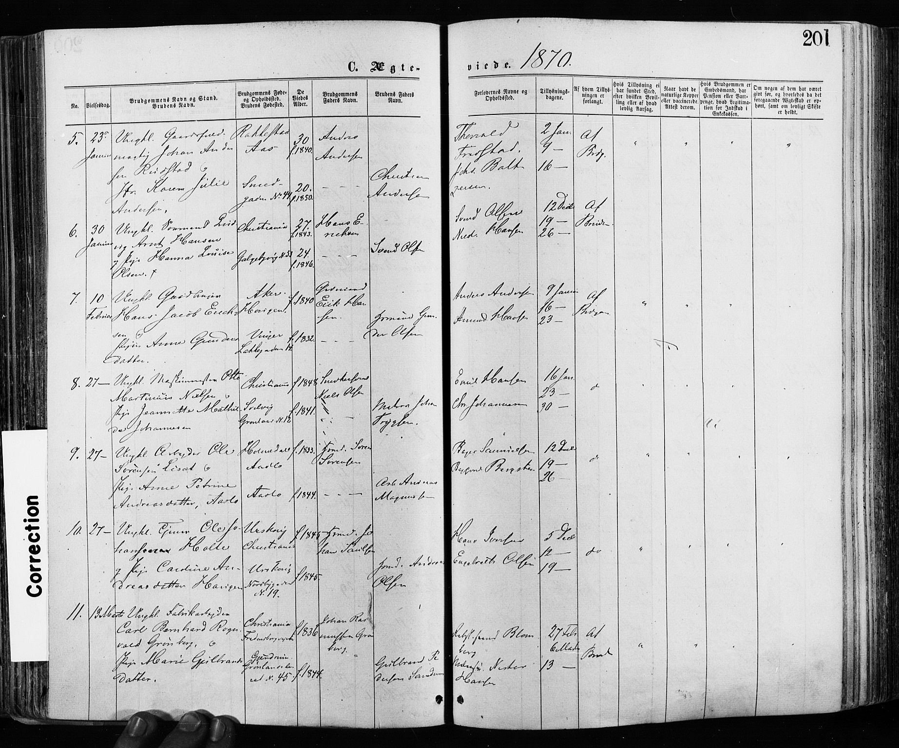 Grønland prestekontor Kirkebøker, AV/SAO-A-10848/F/Fa/L0005: Parish register (official) no. 5, 1869-1880, p. 201