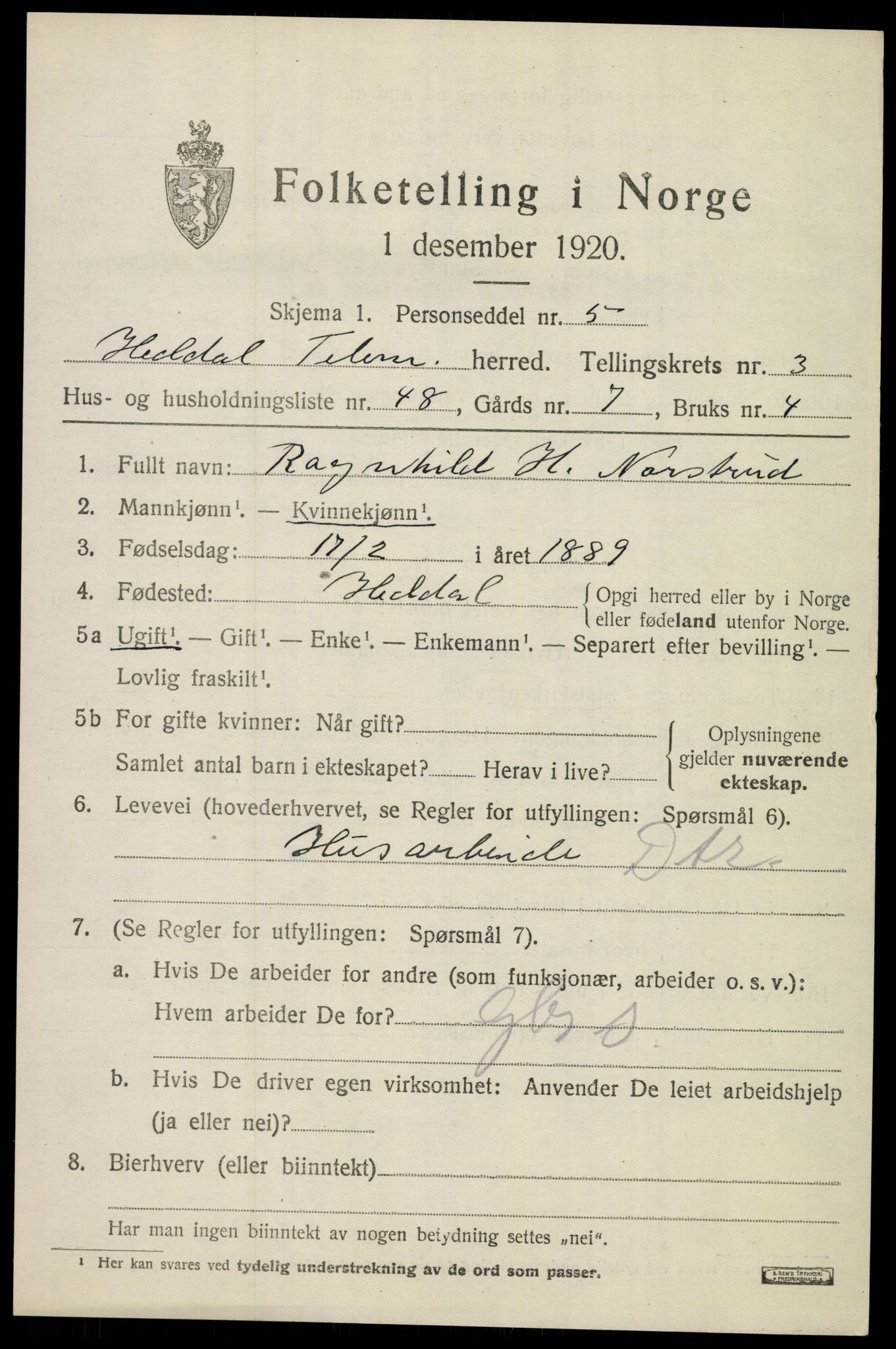 SAKO, 1920 census for Heddal, 1920, p. 4136