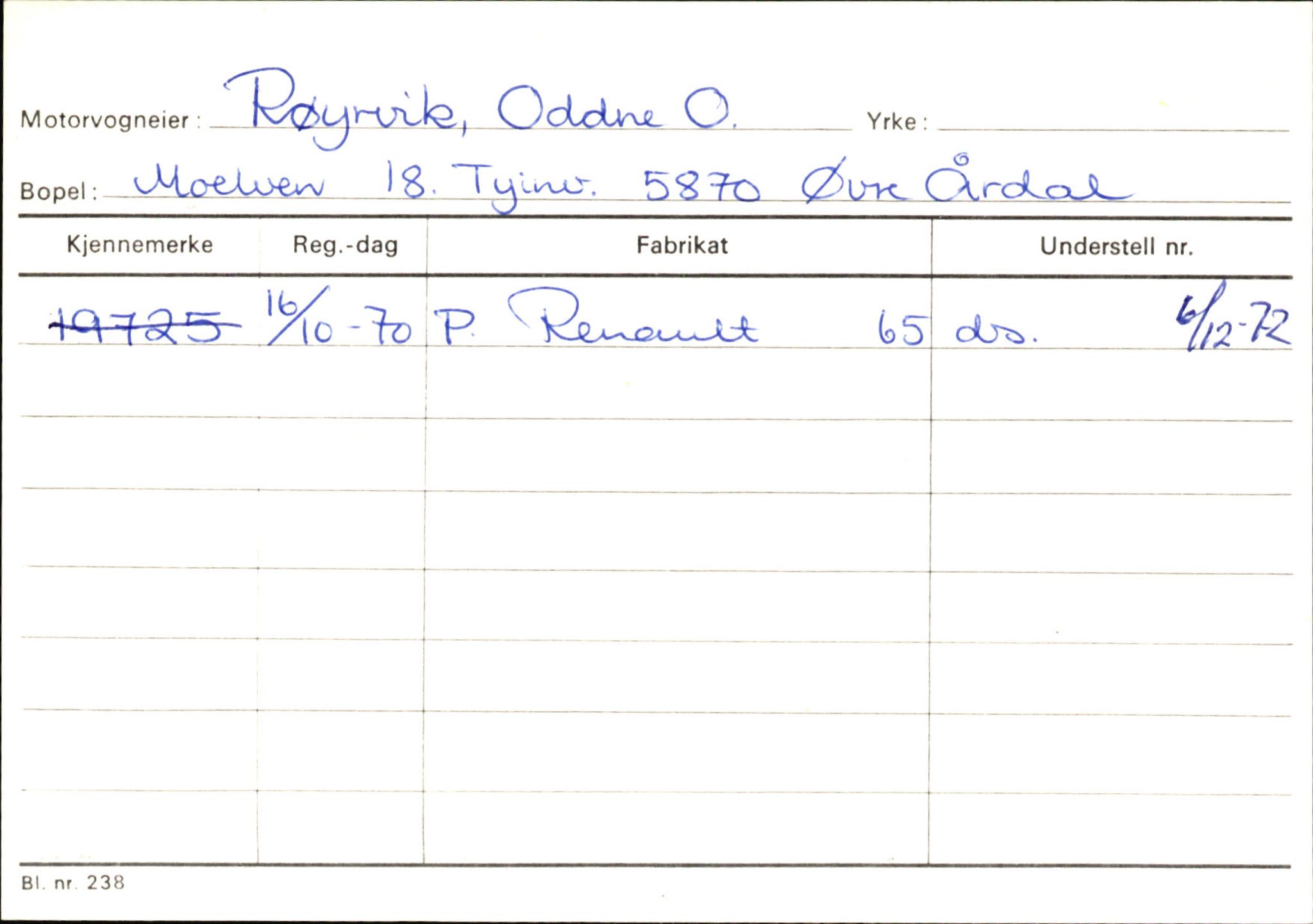 Statens vegvesen, Sogn og Fjordane vegkontor, AV/SAB-A-5301/4/F/L0146: Registerkort Årdal R-Å samt diverse kort, 1945-1975, p. 150