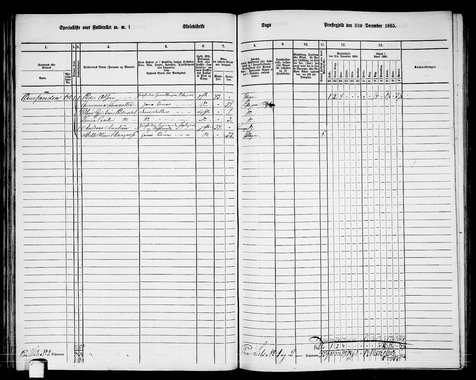 RA, 1865 census for Skogn, 1865, p. 70