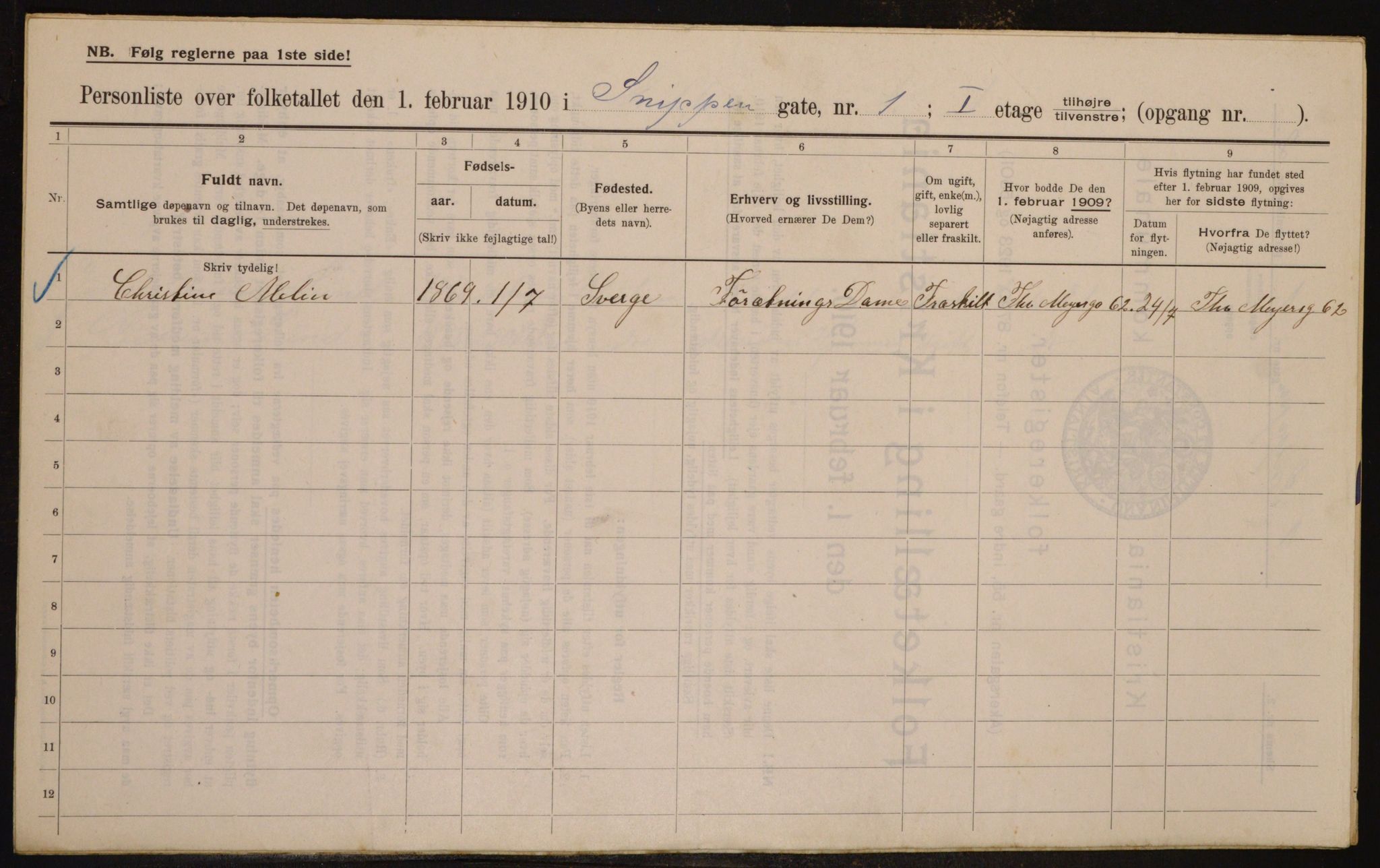 OBA, Municipal Census 1910 for Kristiania, 1910, p. 93396