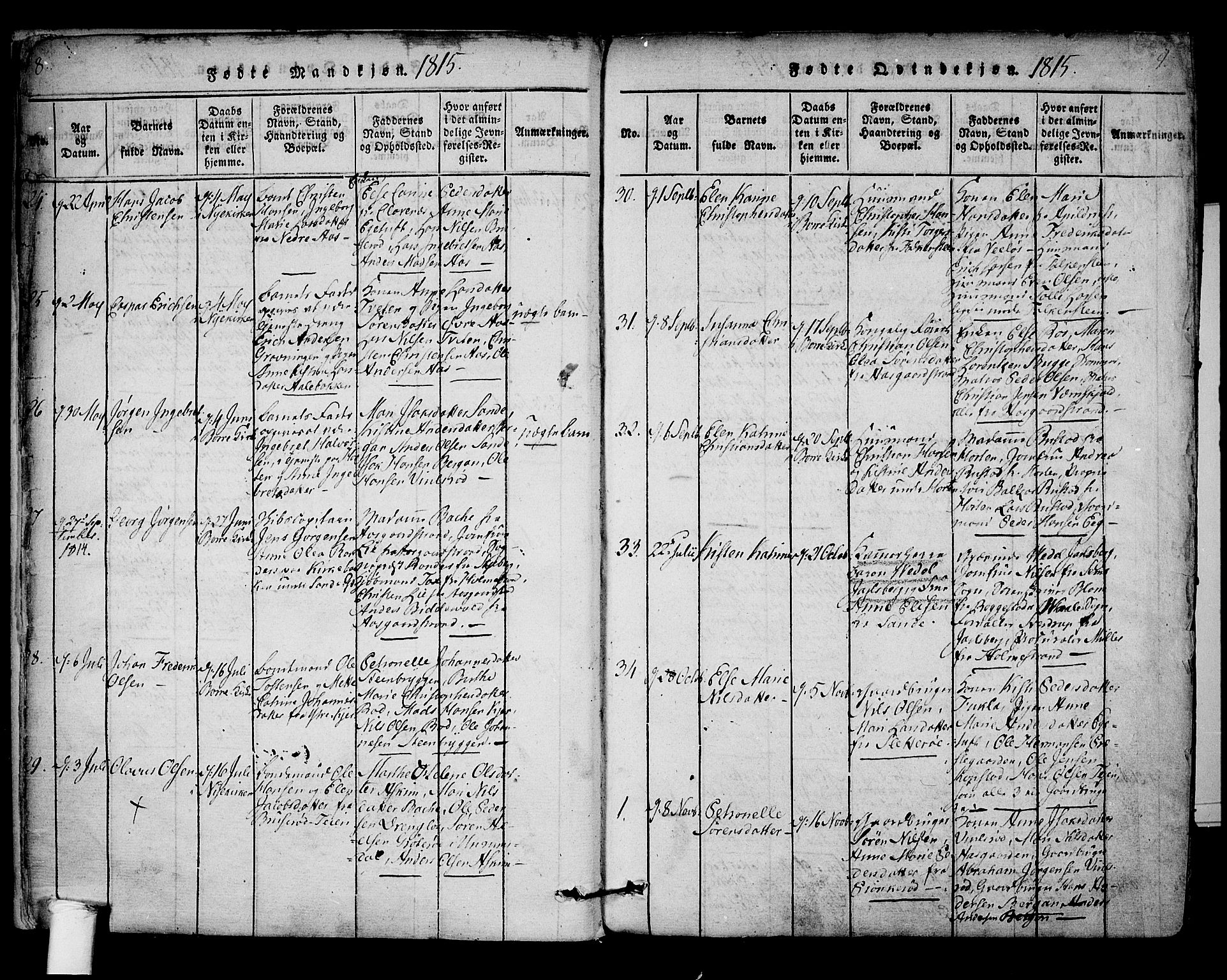 Borre kirkebøker, SAKO/A-338/F/Fa/L0004: Parish register (official) no. I 4, 1815-1845, p. 8-9