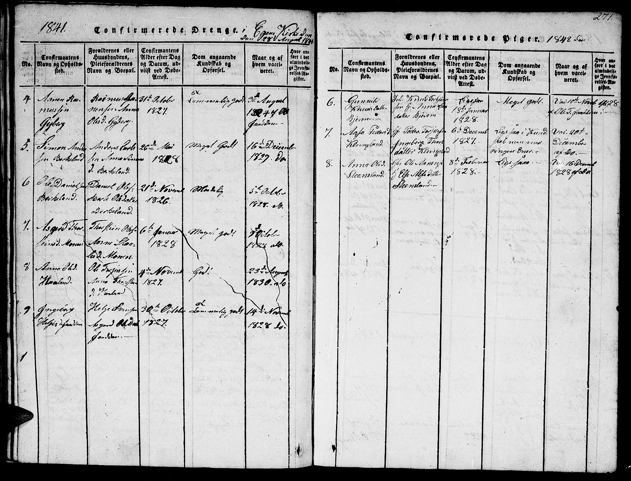 Hægebostad sokneprestkontor, AV/SAK-1111-0024/F/Fb/Fba/L0001: Parish register (copy) no. B 1, 1815-1844, p. 271