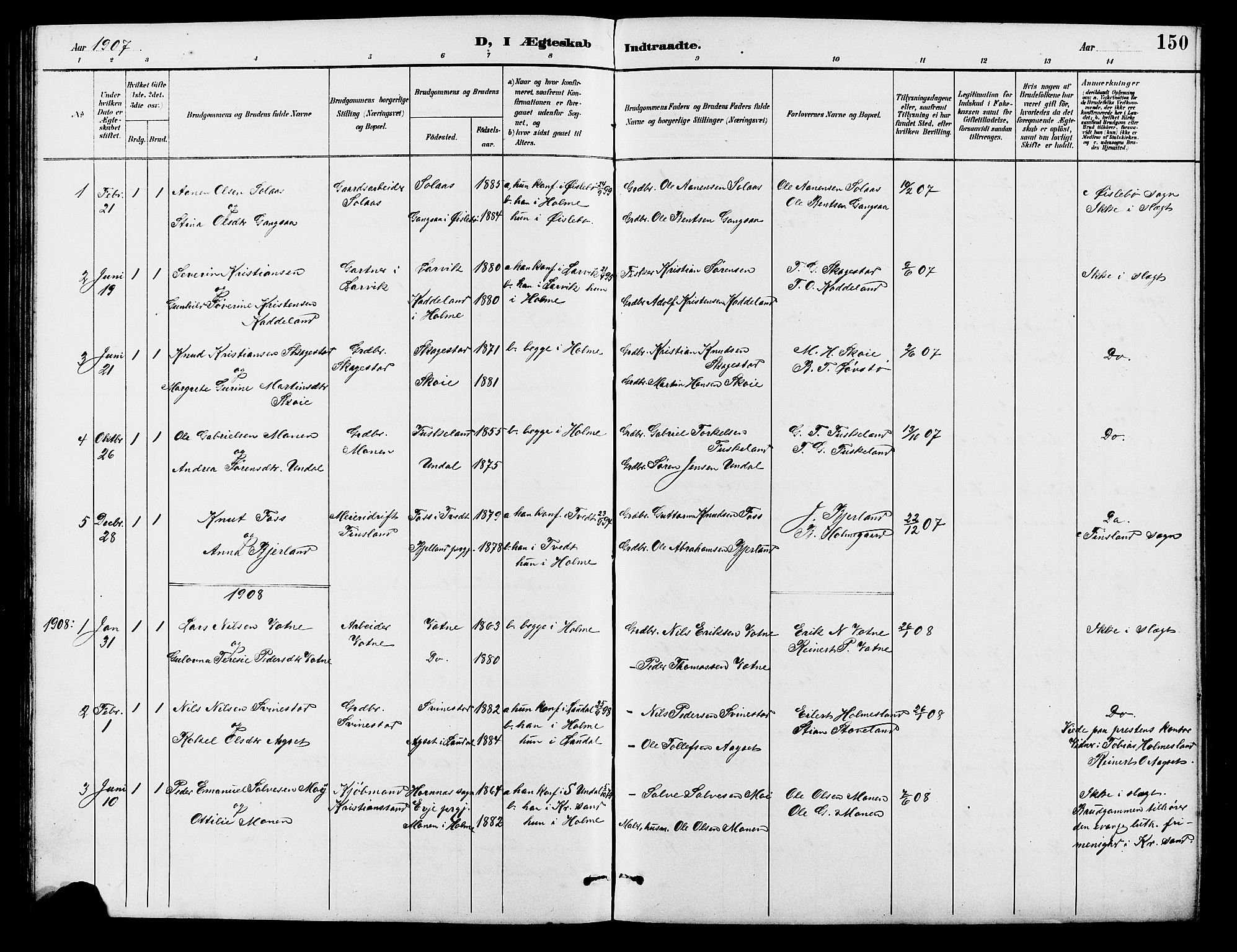 Holum sokneprestkontor, SAK/1111-0022/F/Fb/Fba/L0005: Parish register (copy) no. B 5, 1891-1909, p. 150