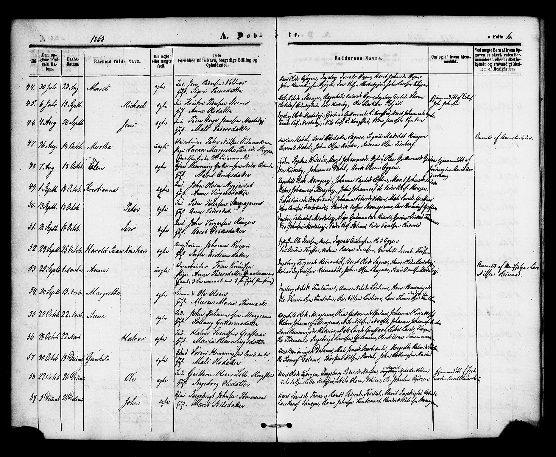 Ministerialprotokoller, klokkerbøker og fødselsregistre - Nord-Trøndelag, SAT/A-1458/706/L0041: Parish register (official) no. 706A02, 1862-1877, p. 6