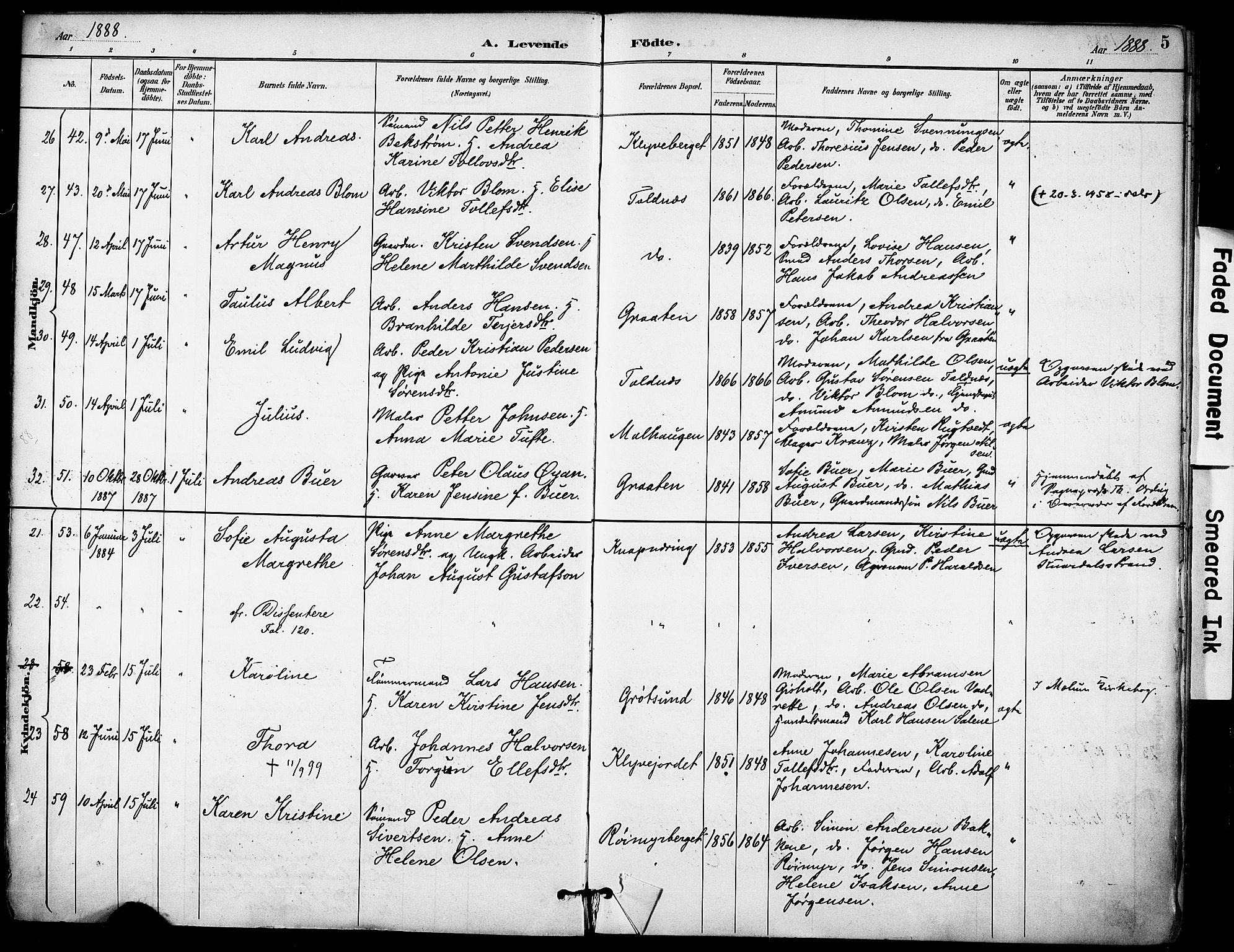 Solum kirkebøker, SAKO/A-306/F/Fa/L0010: Parish register (official) no. I 10, 1888-1898, p. 5