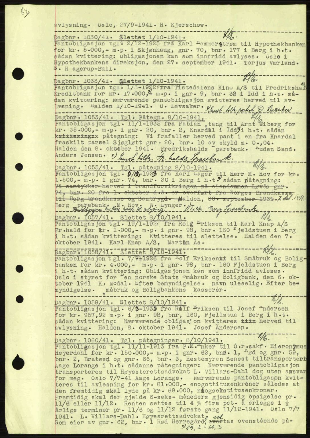 Idd og Marker sorenskriveri, AV/SAO-A-10283/G/Gb/Gbc/L0002: Mortgage book no. B4-9a, 1939-1945, Diary no: : 1030/1941