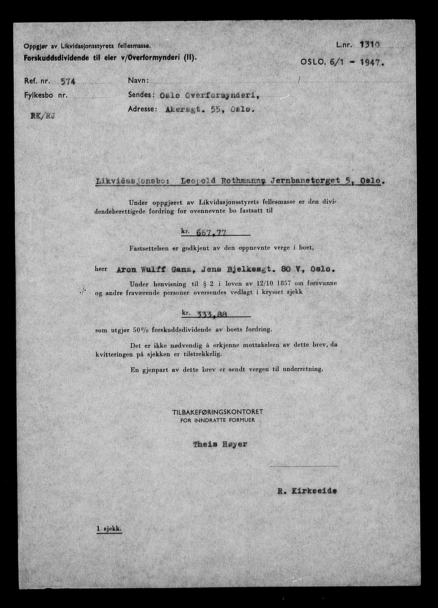 Justisdepartementet, Tilbakeføringskontoret for inndratte formuer, AV/RA-S-1564/H/Hc/Hcc/L0975: --, 1945-1947, p. 64