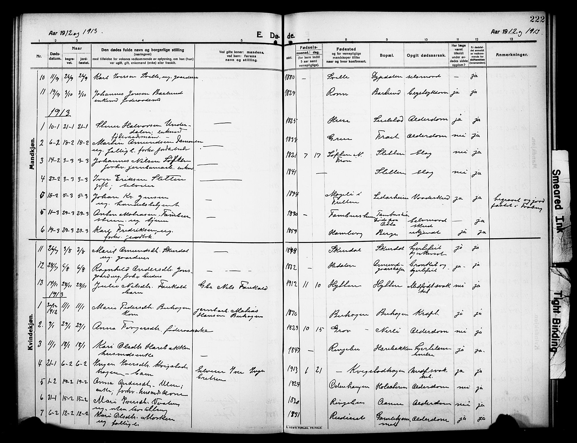 Sør-Fron prestekontor, AV/SAH-PREST-010/H/Ha/Hab/L0005: Parish register (copy) no. 5, 1912-1930, p. 222