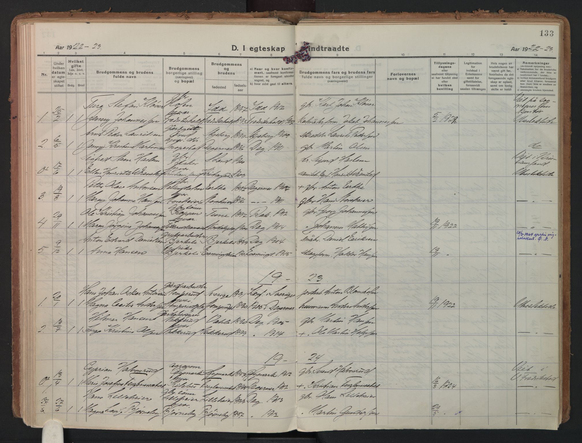 Rakkestad prestekontor Kirkebøker, AV/SAO-A-2008/F/Fb/L0003: Parish register (official) no. II 3, 1920-1940, p. 133