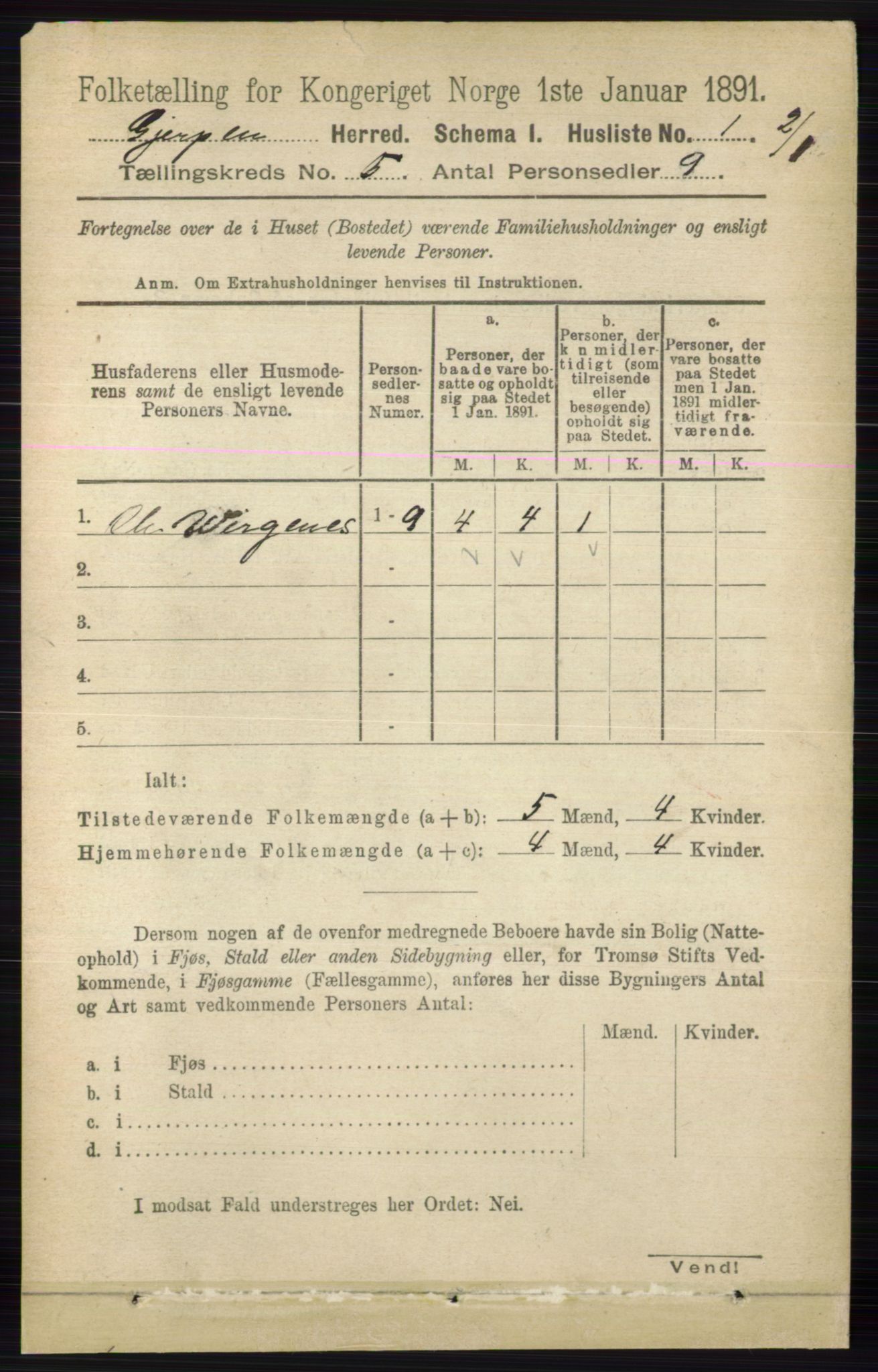 RA, 1891 census for 0812 Gjerpen, 1891, p. 2426