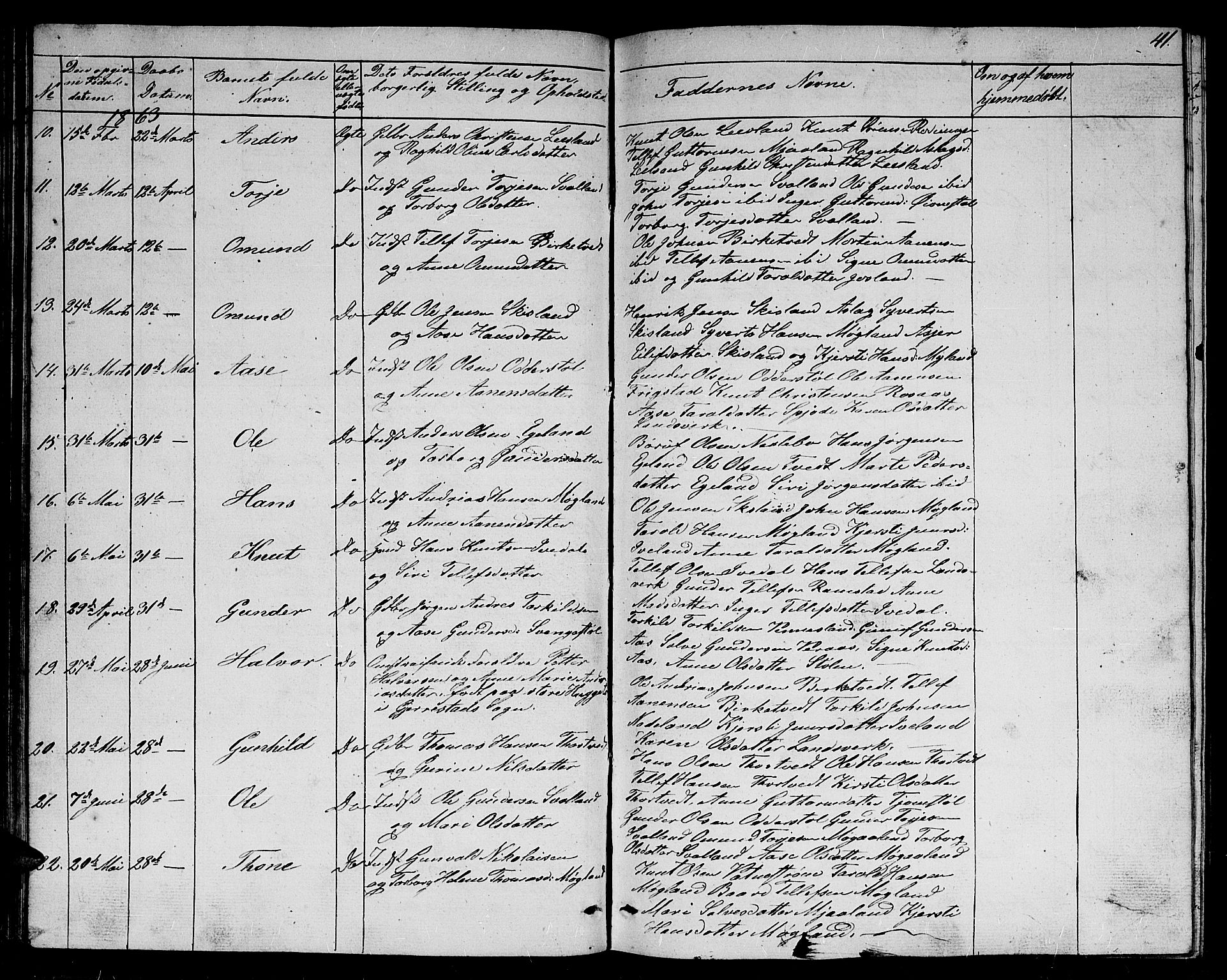 Evje sokneprestkontor, SAK/1111-0008/F/Fb/Fbc/L0002: Parish register (copy) no. B 2, 1849-1876, p. 41