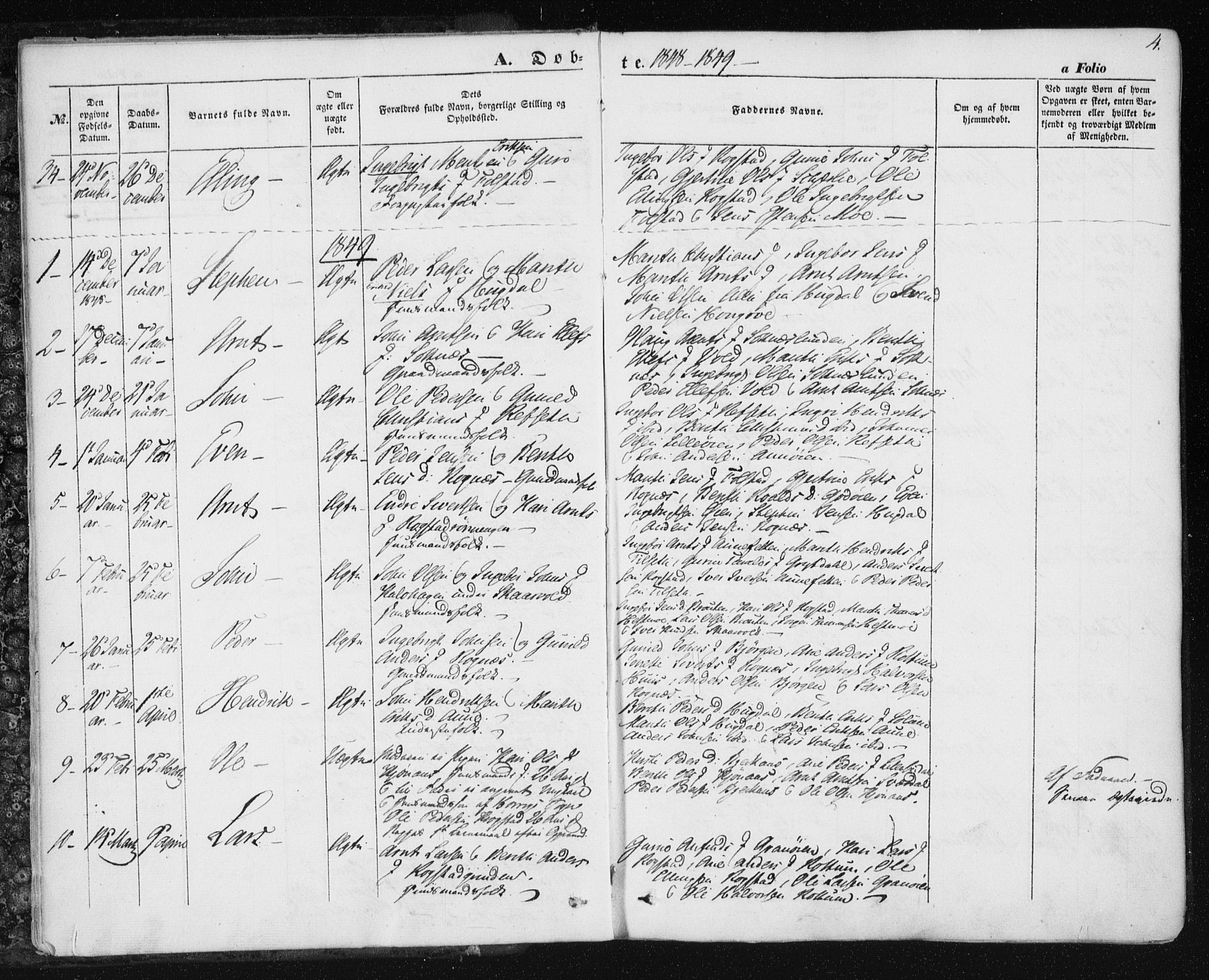 Ministerialprotokoller, klokkerbøker og fødselsregistre - Sør-Trøndelag, SAT/A-1456/687/L1000: Parish register (official) no. 687A06, 1848-1869, p. 4