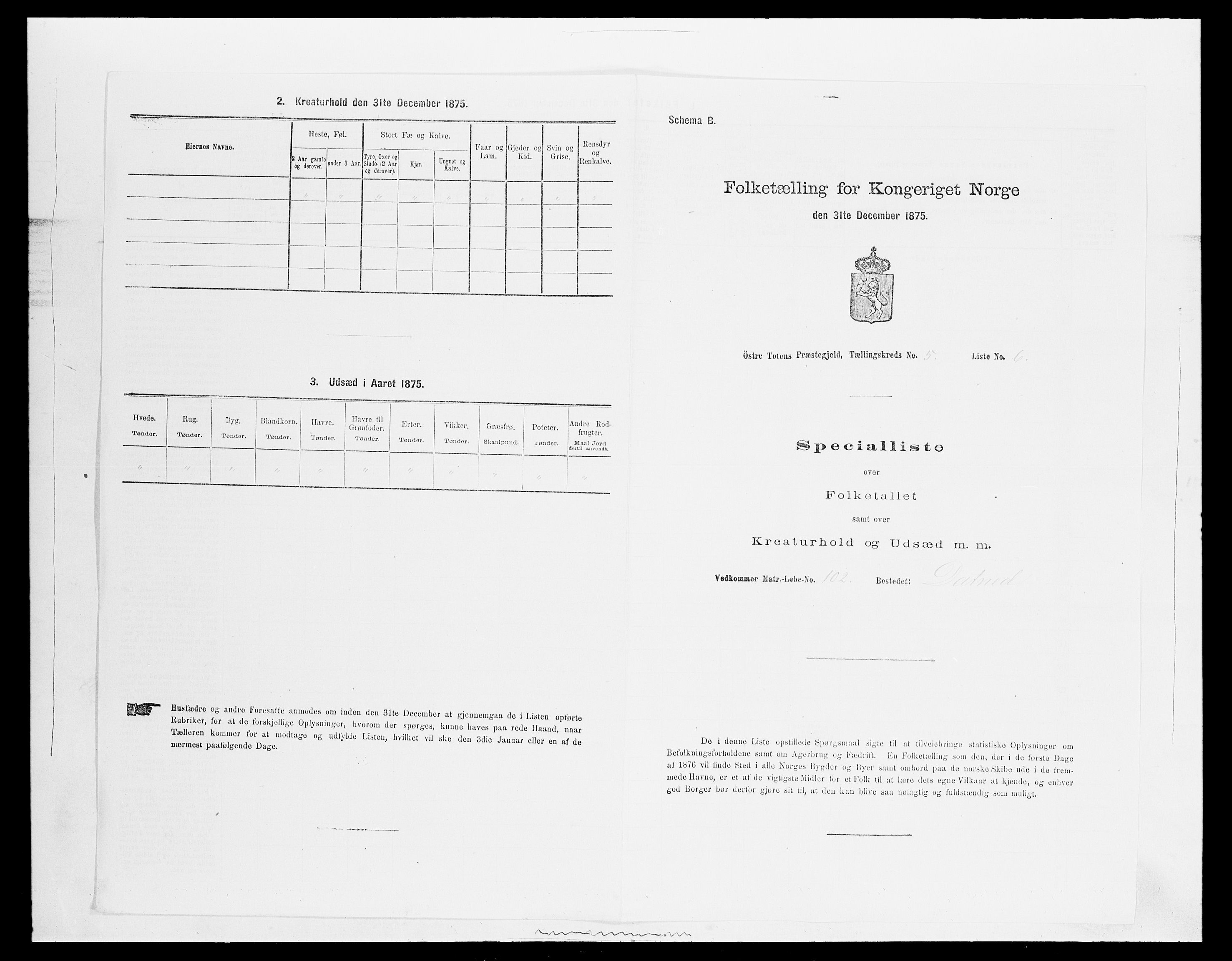 SAH, 1875 census for 0528P Østre Toten, 1875, p. 993