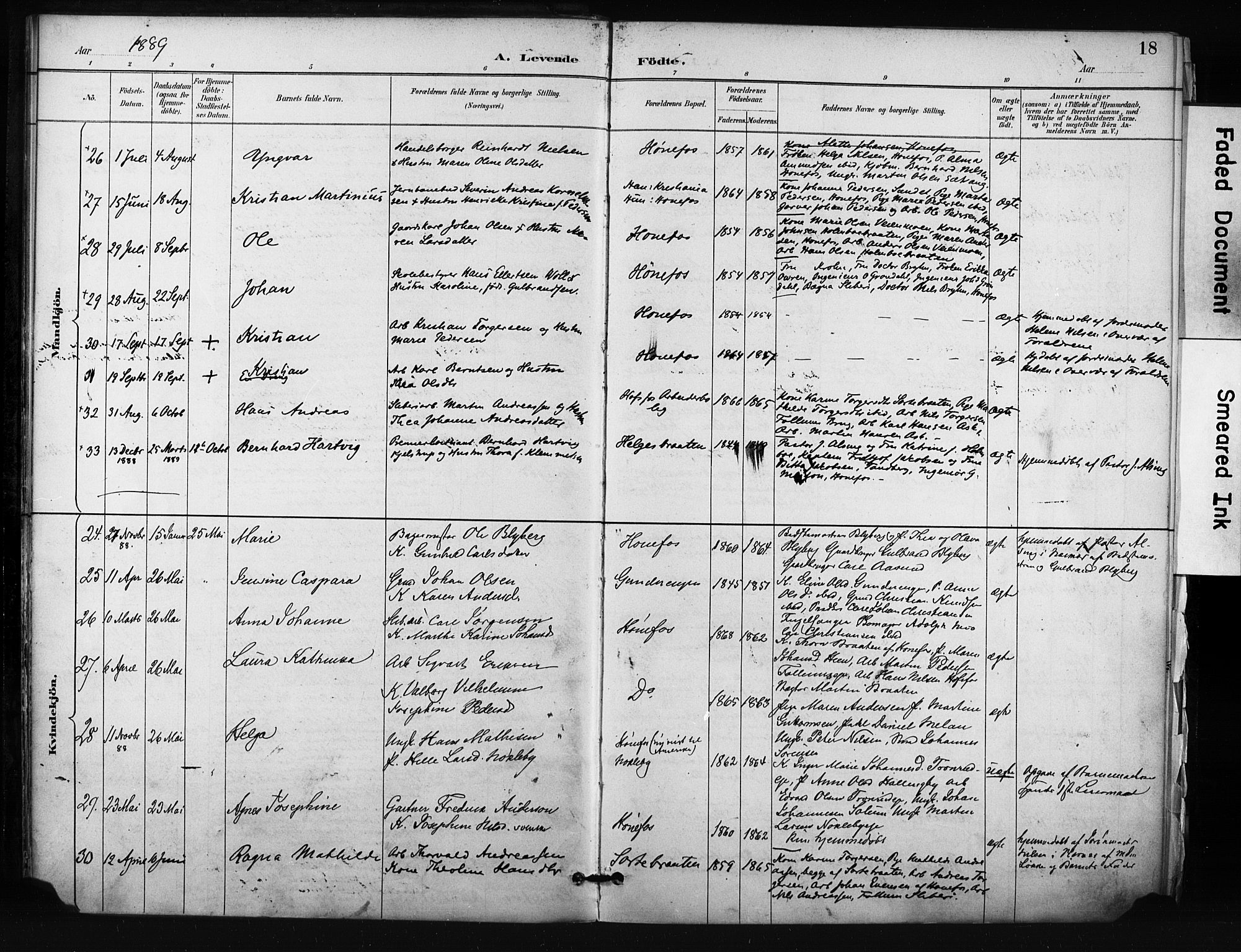 Hønefoss kirkebøker, AV/SAKO-A-609/F/Fa/L0002: Parish register (official) no. 2, 1887-1906, p. 18