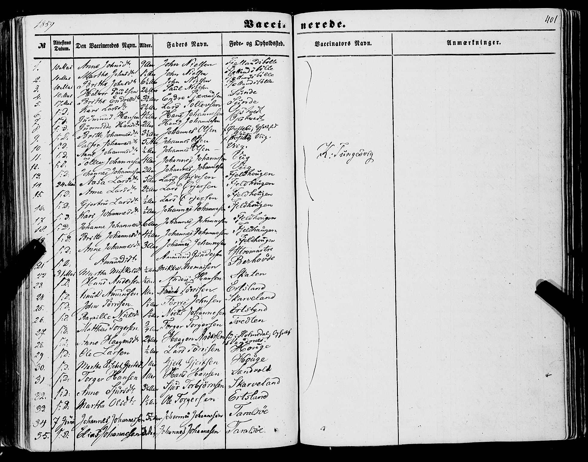 Skånevik sokneprestembete, SAB/A-77801/H/Haa: Parish register (official) no. A 5II, 1848-1869, p. 401