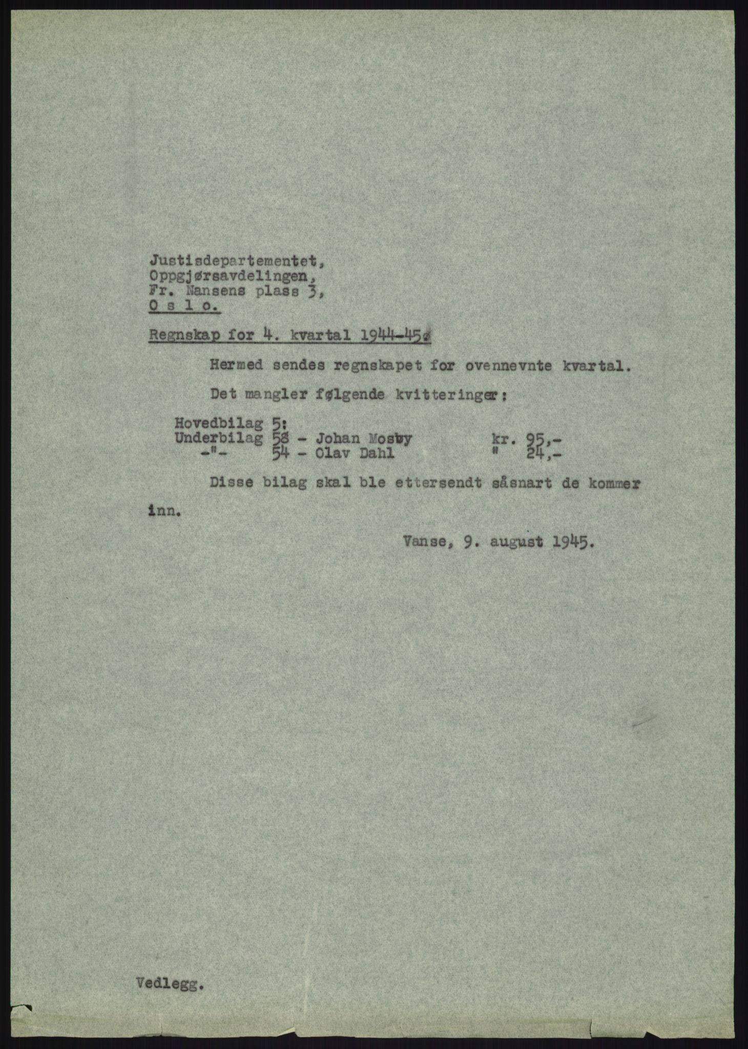 Forsvarsdepartementet, 10. kontor / Oppgjørskontoret, AV/RA-RAFA-1225/D/Db/L0180: Lista oppgjørskontor, 1942-1952, p. 109