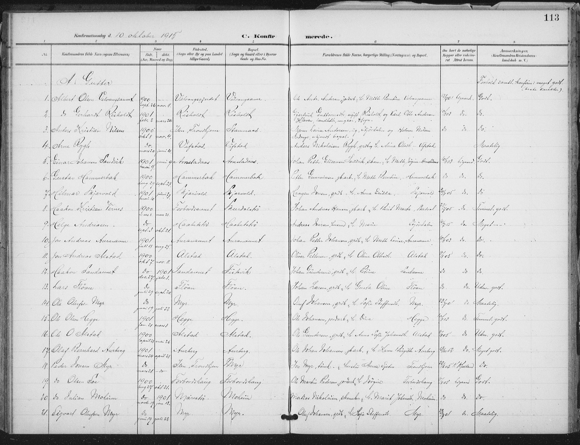 Ministerialprotokoller, klokkerbøker og fødselsregistre - Nord-Trøndelag, SAT/A-1458/712/L0101: Parish register (official) no. 712A02, 1901-1916, p. 113