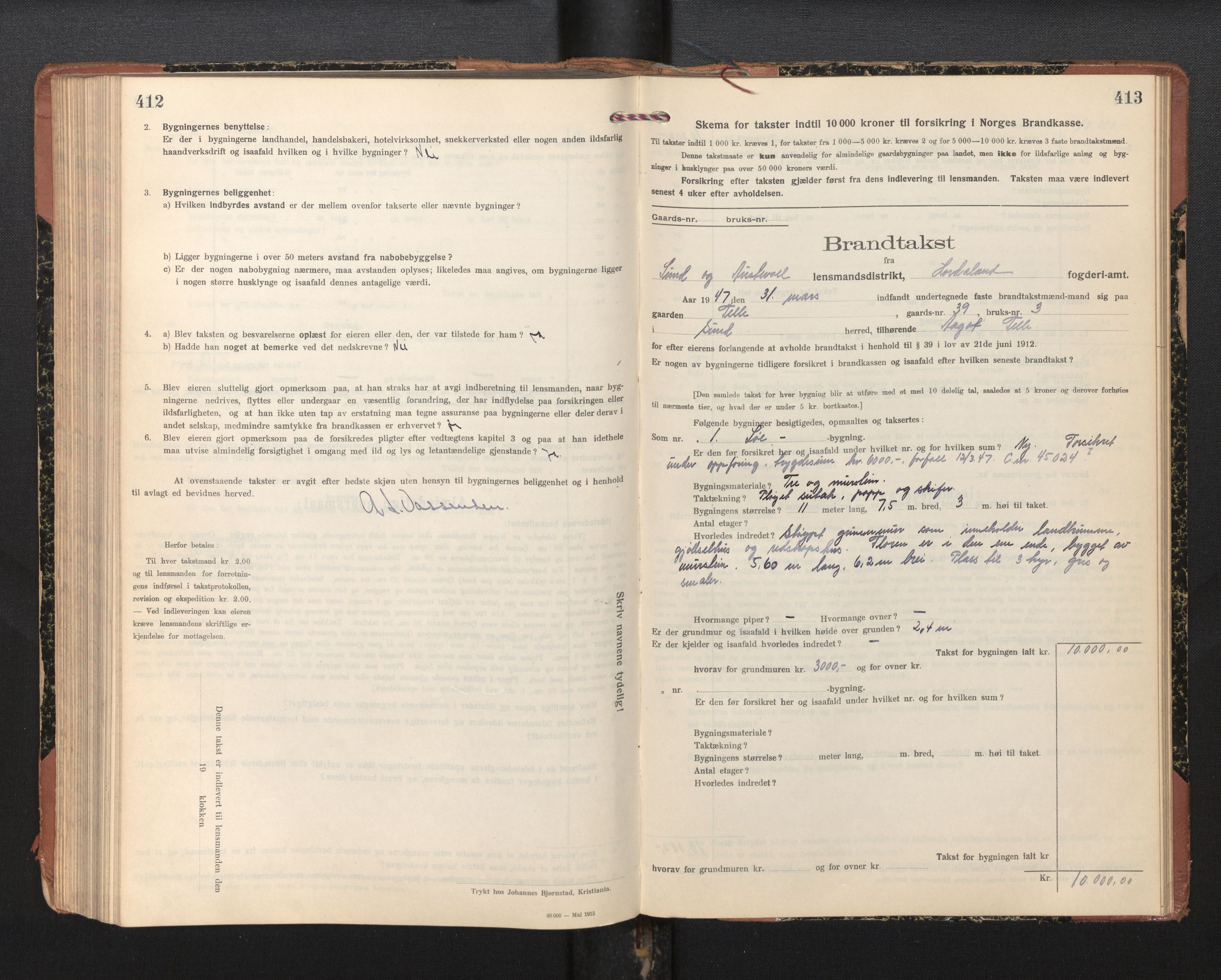 Lensmannen i Sund og Austevoll, SAB/A-35201/0012/L0004: Branntakstprotokoll, skjematakst, 1917-1949, p. 412-413