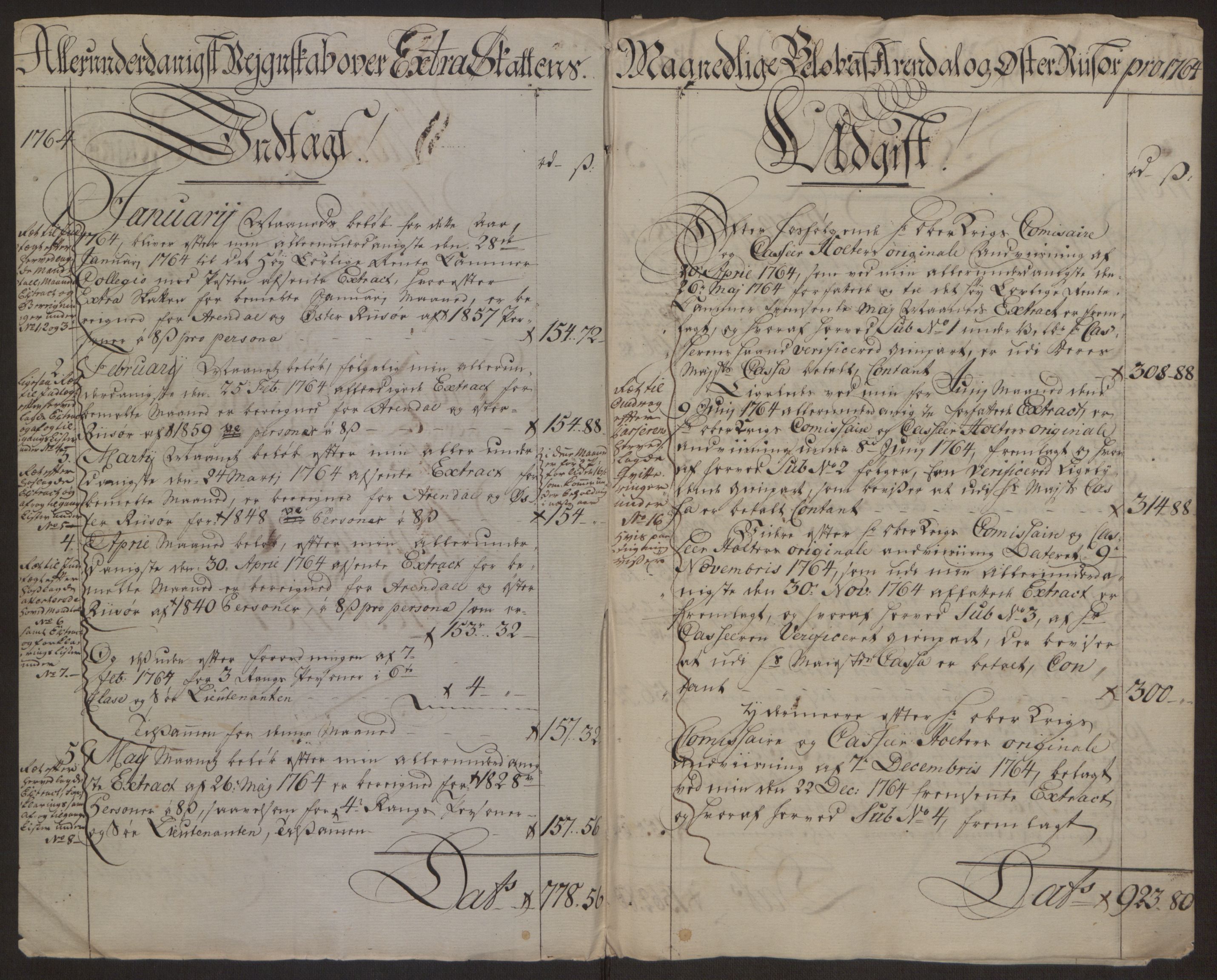 Rentekammeret inntil 1814, Reviderte regnskaper, Byregnskaper, RA/EA-4066/R/Rl/L0230/0001: [L4] Kontribusjonsregnskap / Ekstraskatt, 1762-1764, p. 392