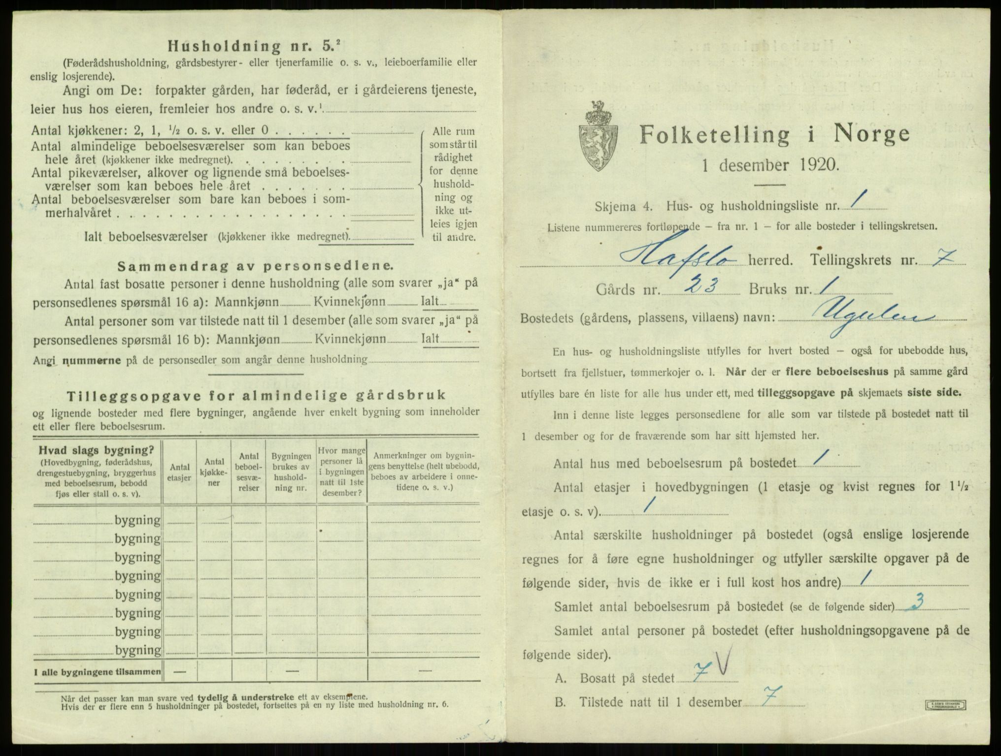SAB, 1920 census for Hafslo, 1920, p. 774