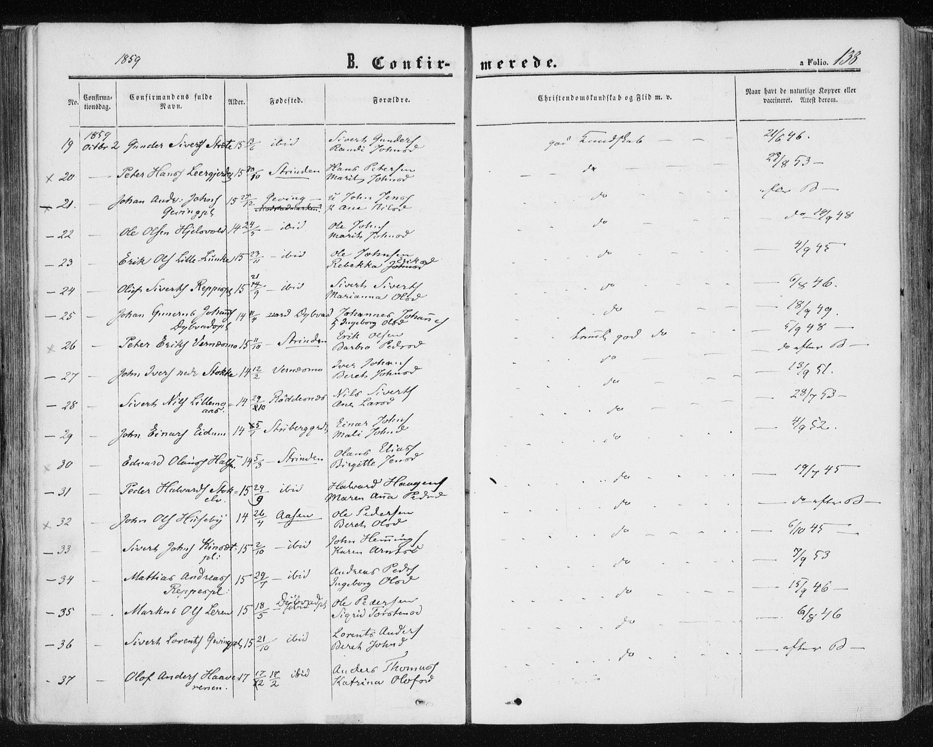 Ministerialprotokoller, klokkerbøker og fødselsregistre - Nord-Trøndelag, SAT/A-1458/709/L0075: Parish register (official) no. 709A15, 1859-1870, p. 138
