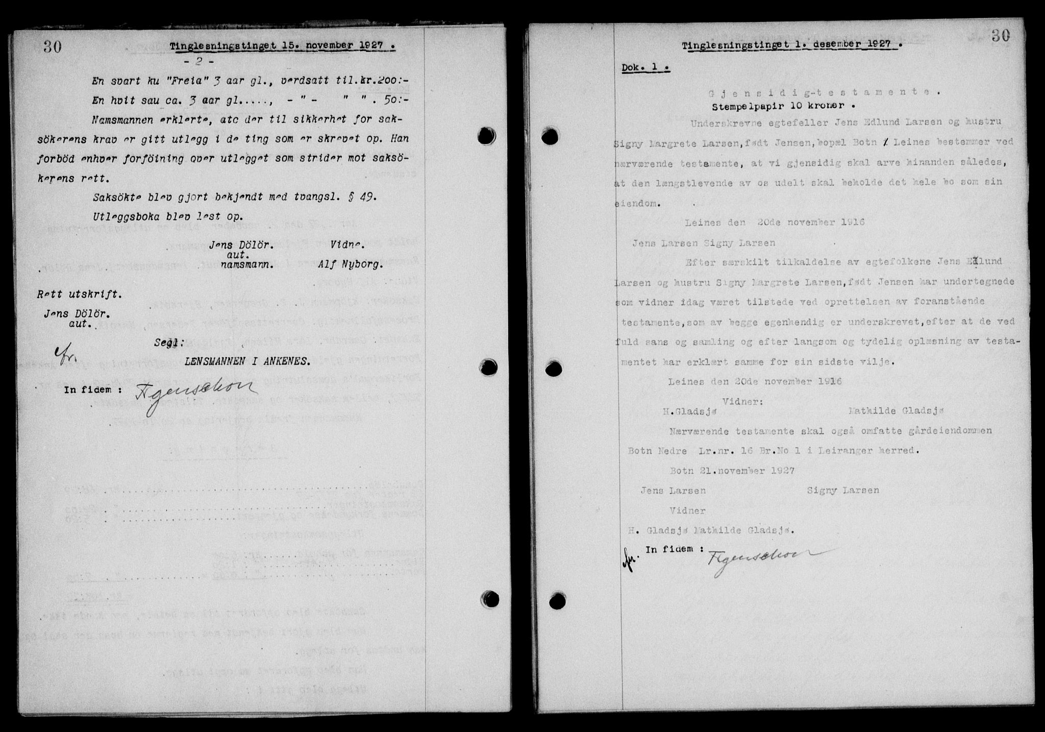 Steigen og Ofoten sorenskriveri, SAT/A-0030/1/2/2C/L0015/0002: Mortgage book no. 16 og 17-I, 1927-1928, Deed date: 01.12.1927