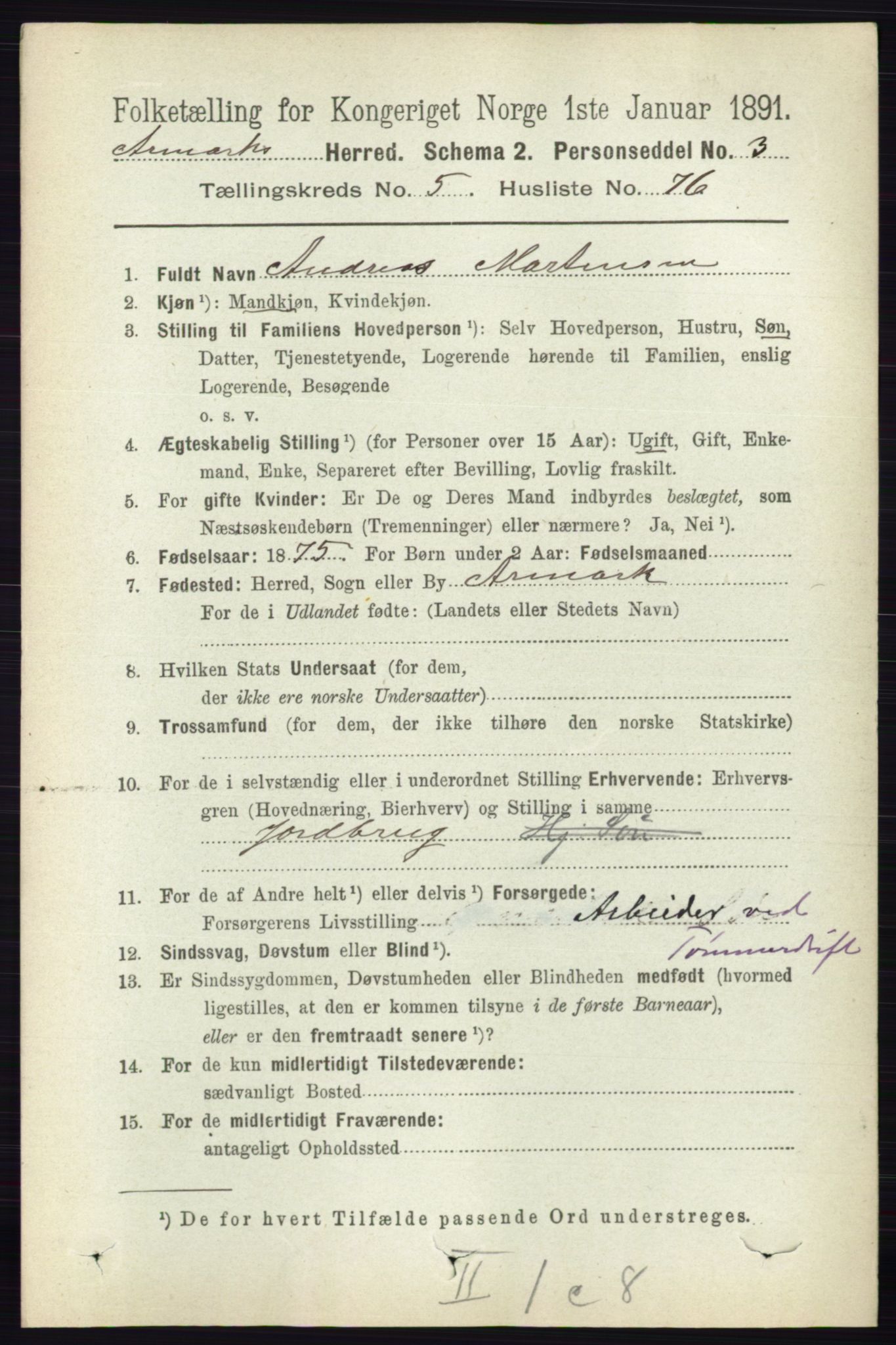RA, 1891 census for 0118 Aremark, 1891, p. 2894