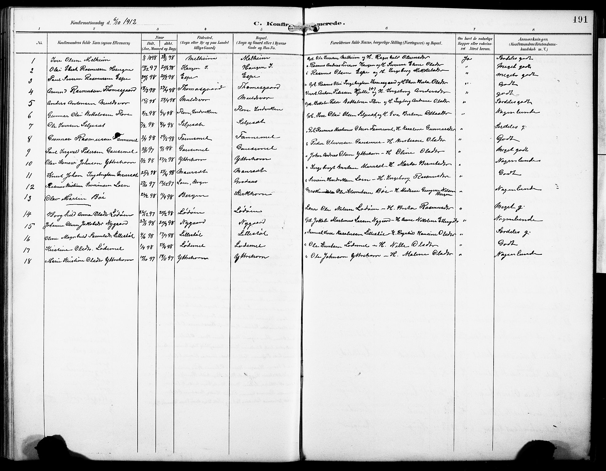 Hornindal sokneprestembete, SAB/A-82401/H/Hab: Parish register (copy) no. A 2, 1894-1927, p. 191