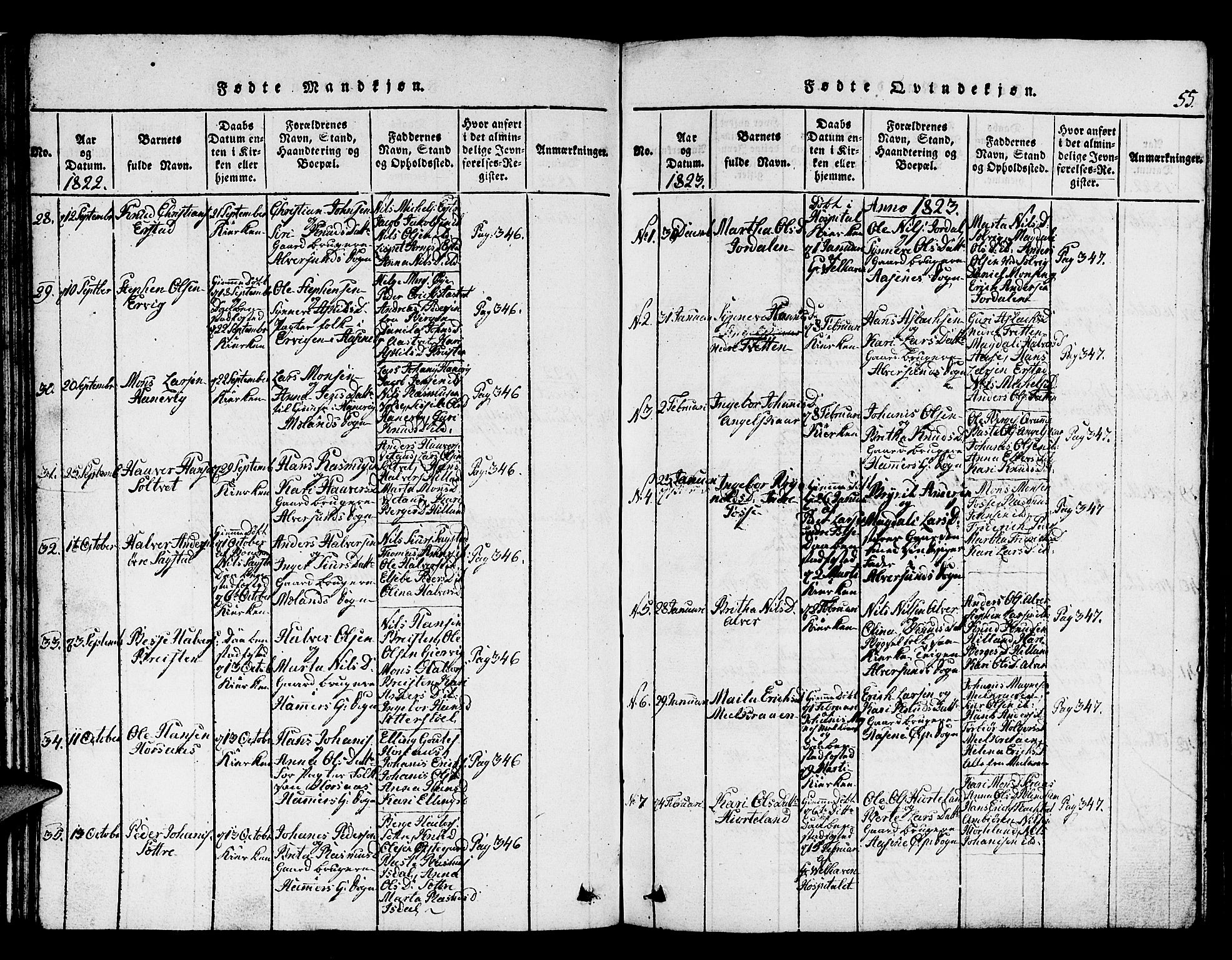 Hamre sokneprestembete, SAB/A-75501/H/Ha/Hab: Parish register (copy) no. A 1, 1816-1826, p. 55