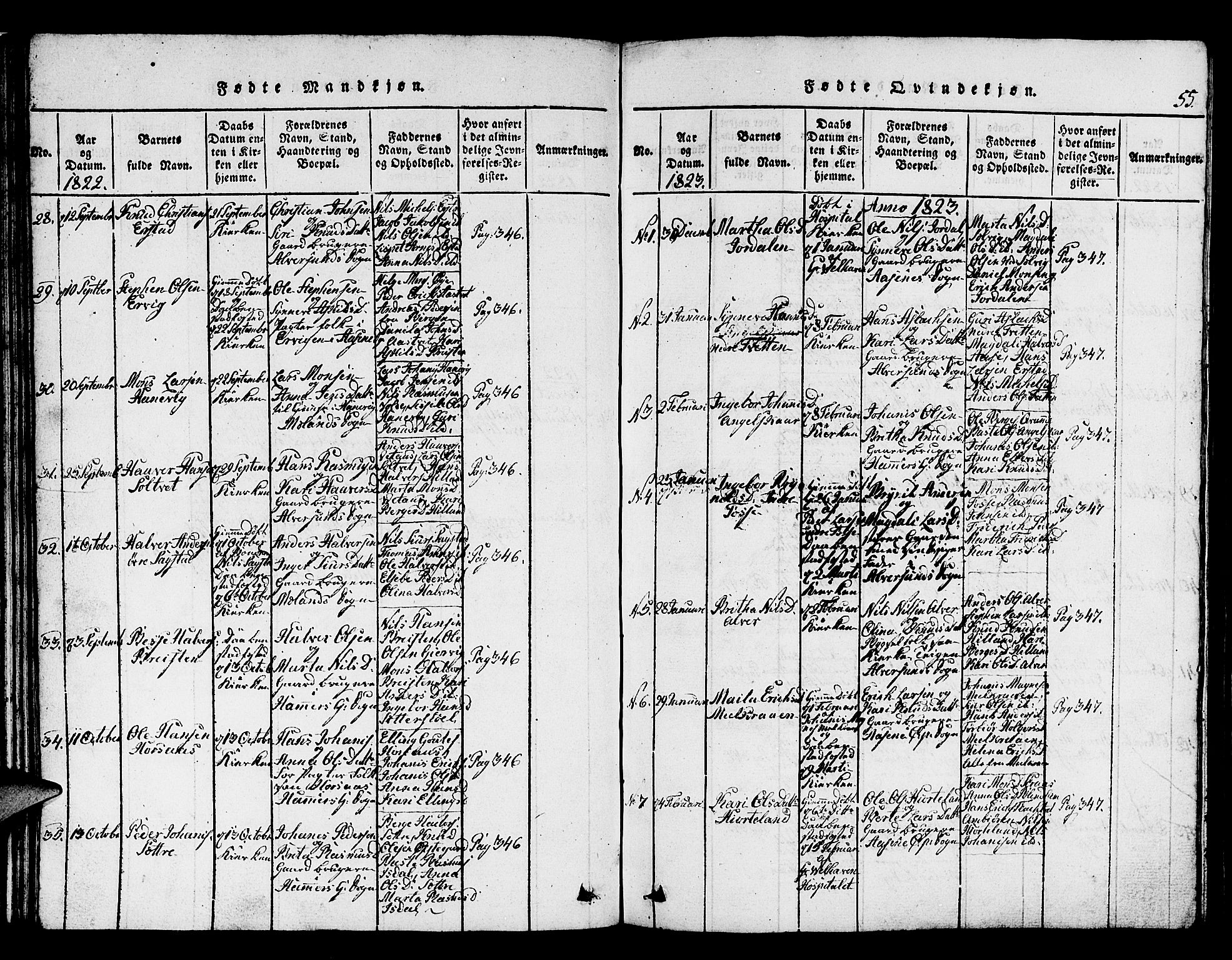 Hamre sokneprestembete, AV/SAB-A-75501/H/Ha/Hab: Parish register (copy) no. A 1, 1816-1826, p. 55