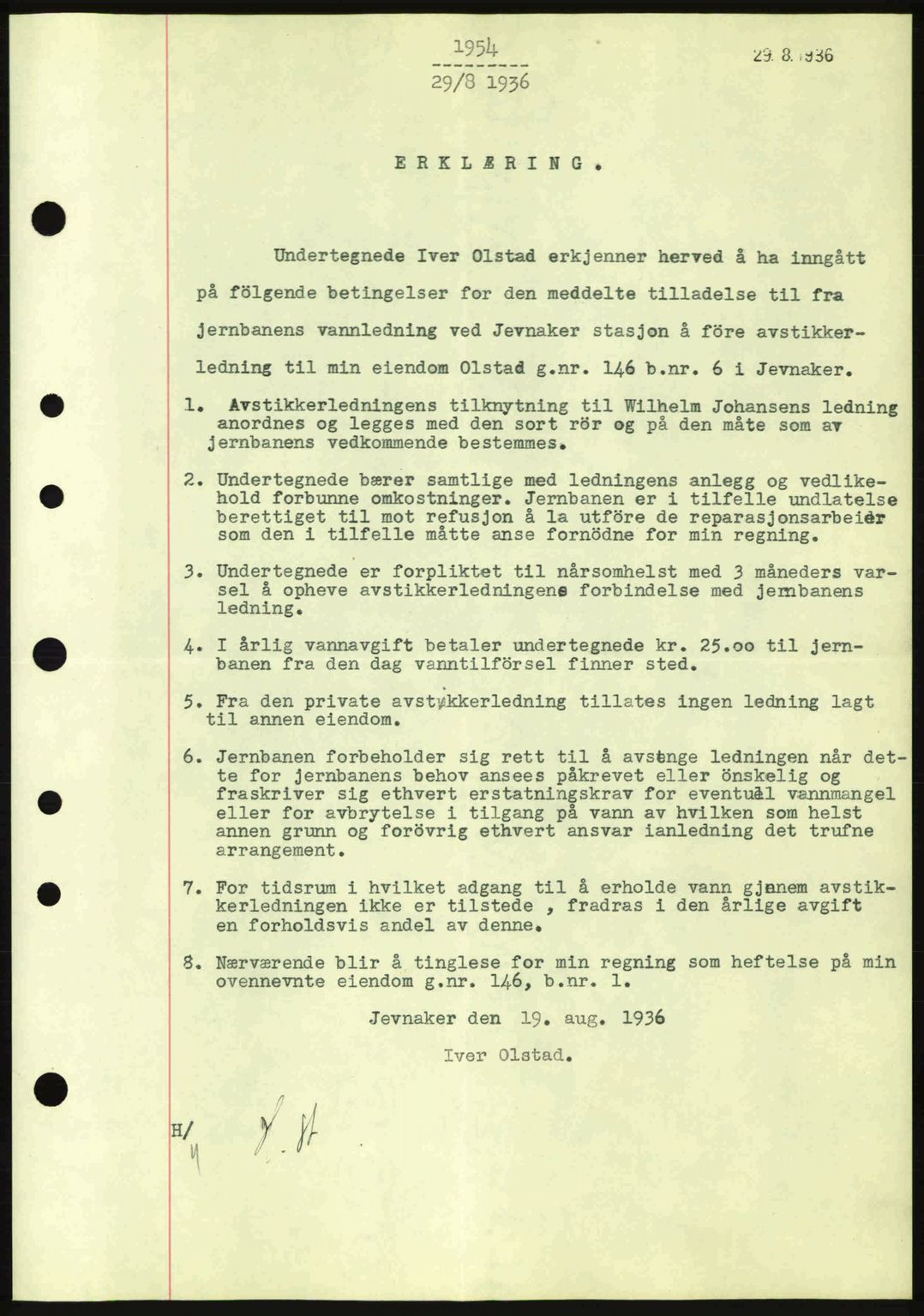 Hadeland og Land tingrett, AV/SAH-TING-010/H/Hb/Hbb/L0072: Mortgage book no. A72, 1936-1936, Diary no: : 1954/1936