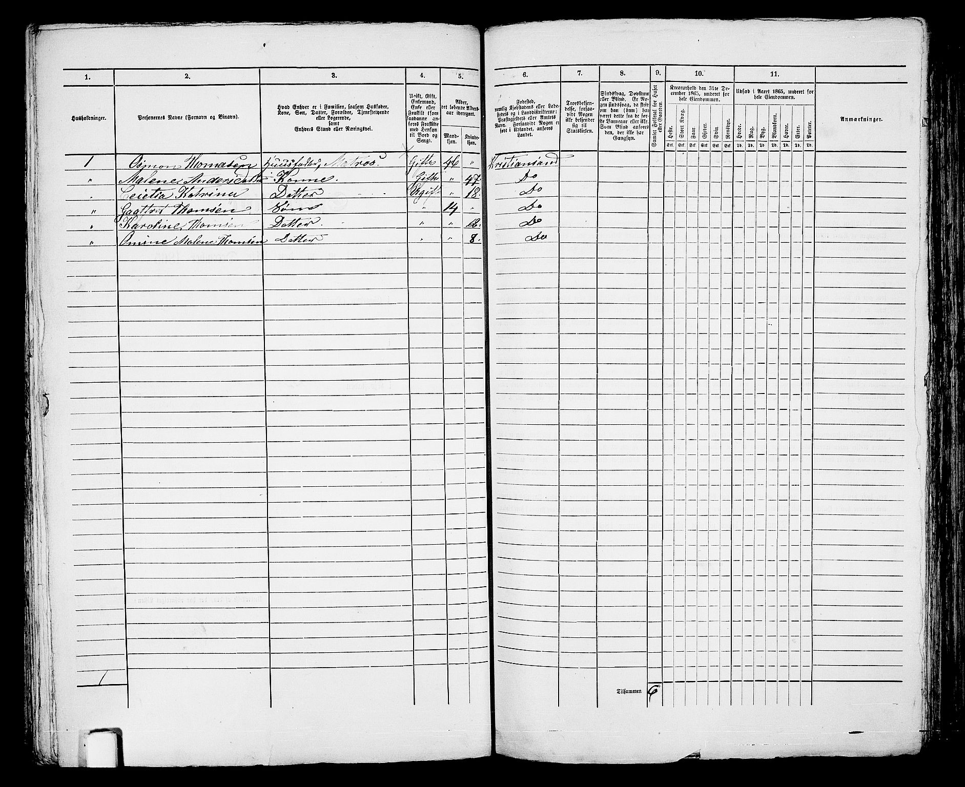 RA, 1865 census for Kristiansand, 1865, p. 752