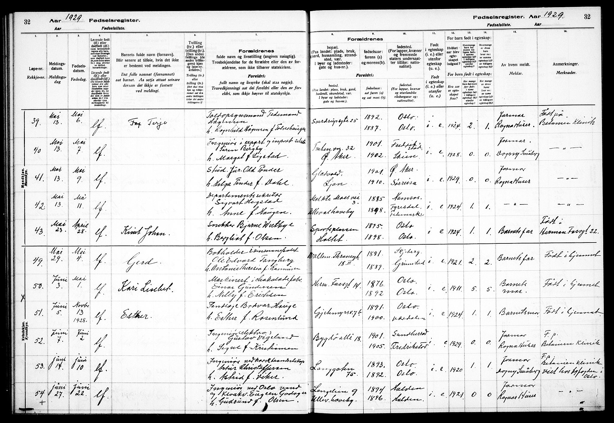 Gamle Aker prestekontor Kirkebøker, AV/SAO-A-10617a/J/L0002: Birth register no. 2, 1927-1935, p. 32